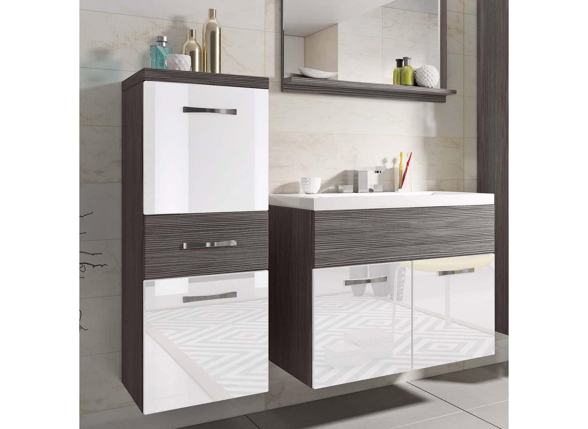 Shelby Wandmontiertes Badezimmermöbel-Set - Dunkelgrau und Weiß