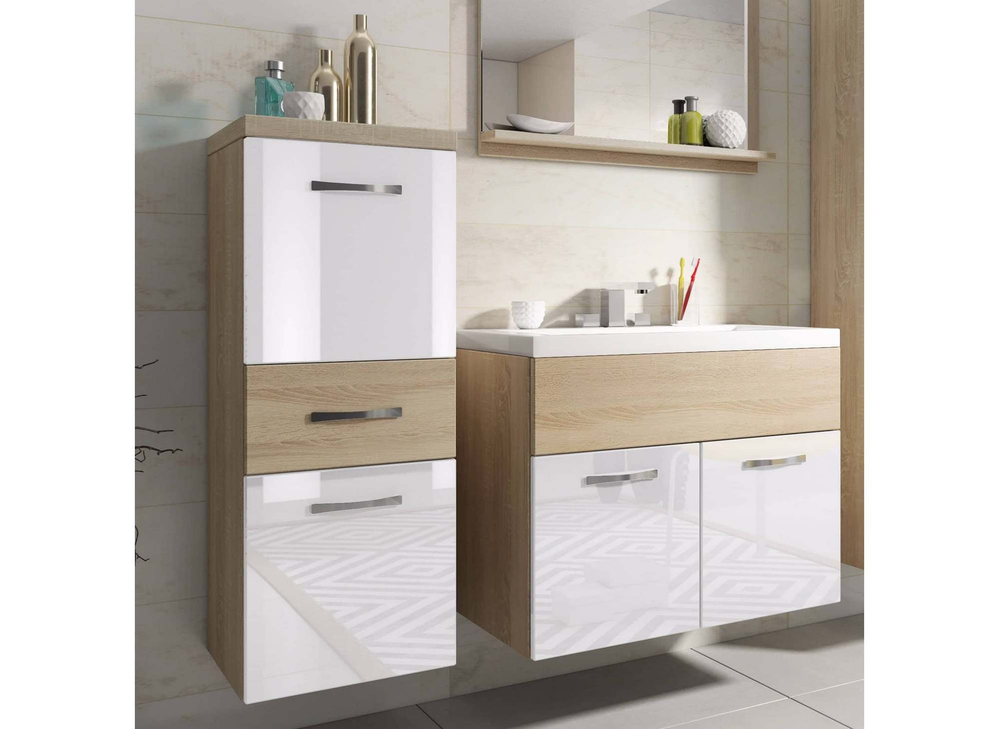 Shelby Wandmontiertes Badezimmermöbel-Set - Holz und Weiß