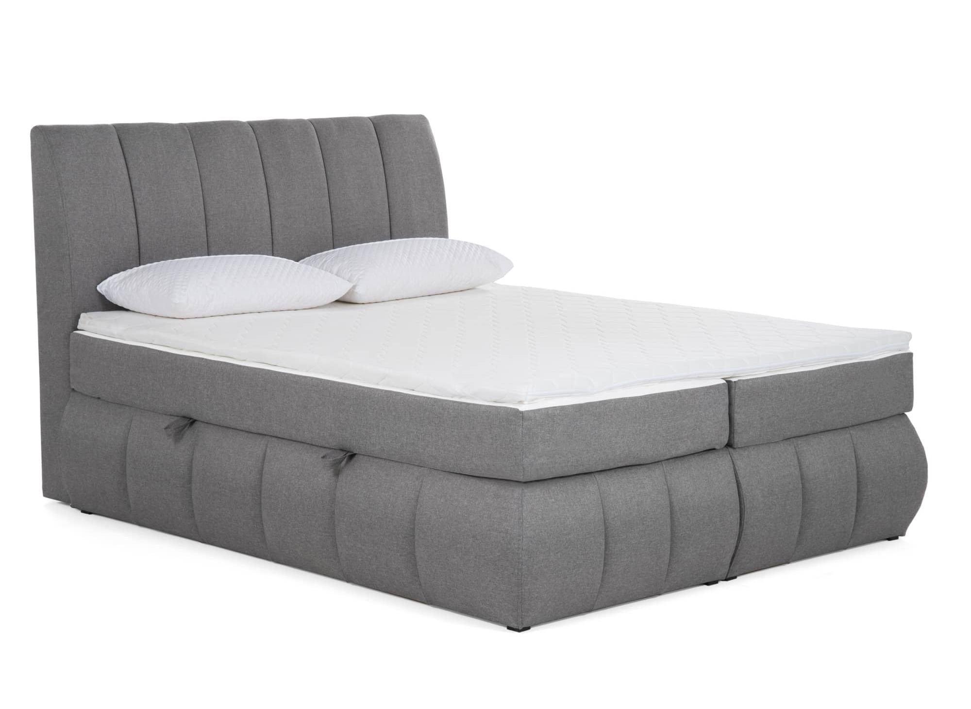 Boxspringbett 180x200 mit Stauraum in grauem Stoff - VALERIA