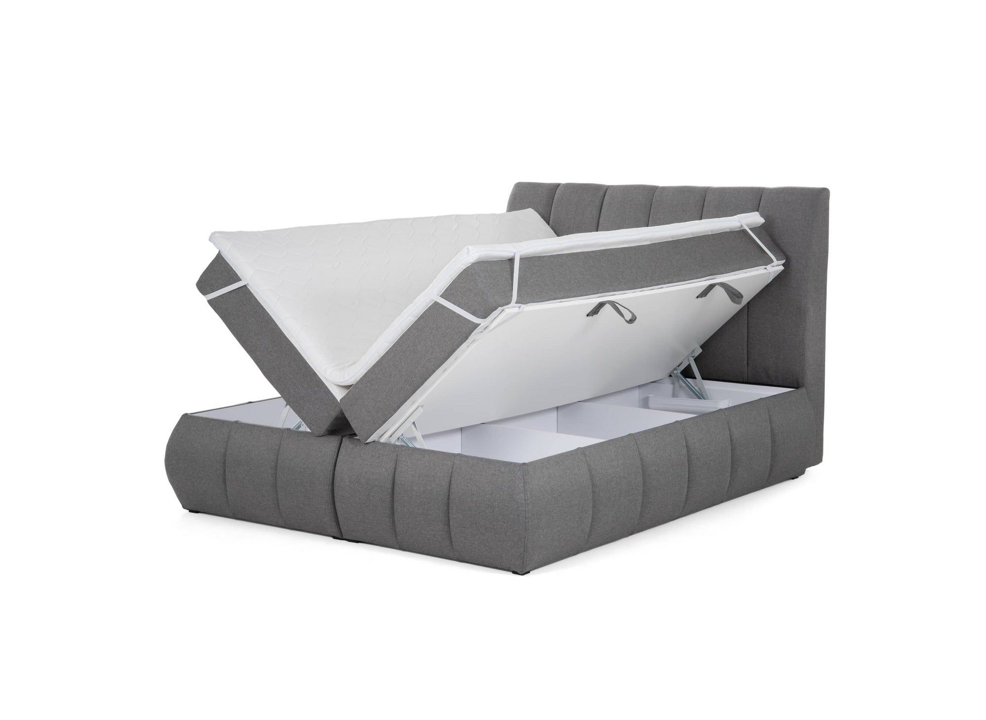 Boxspringbett 160x200 mit Stauraum in grauem Stoff - VALERIA