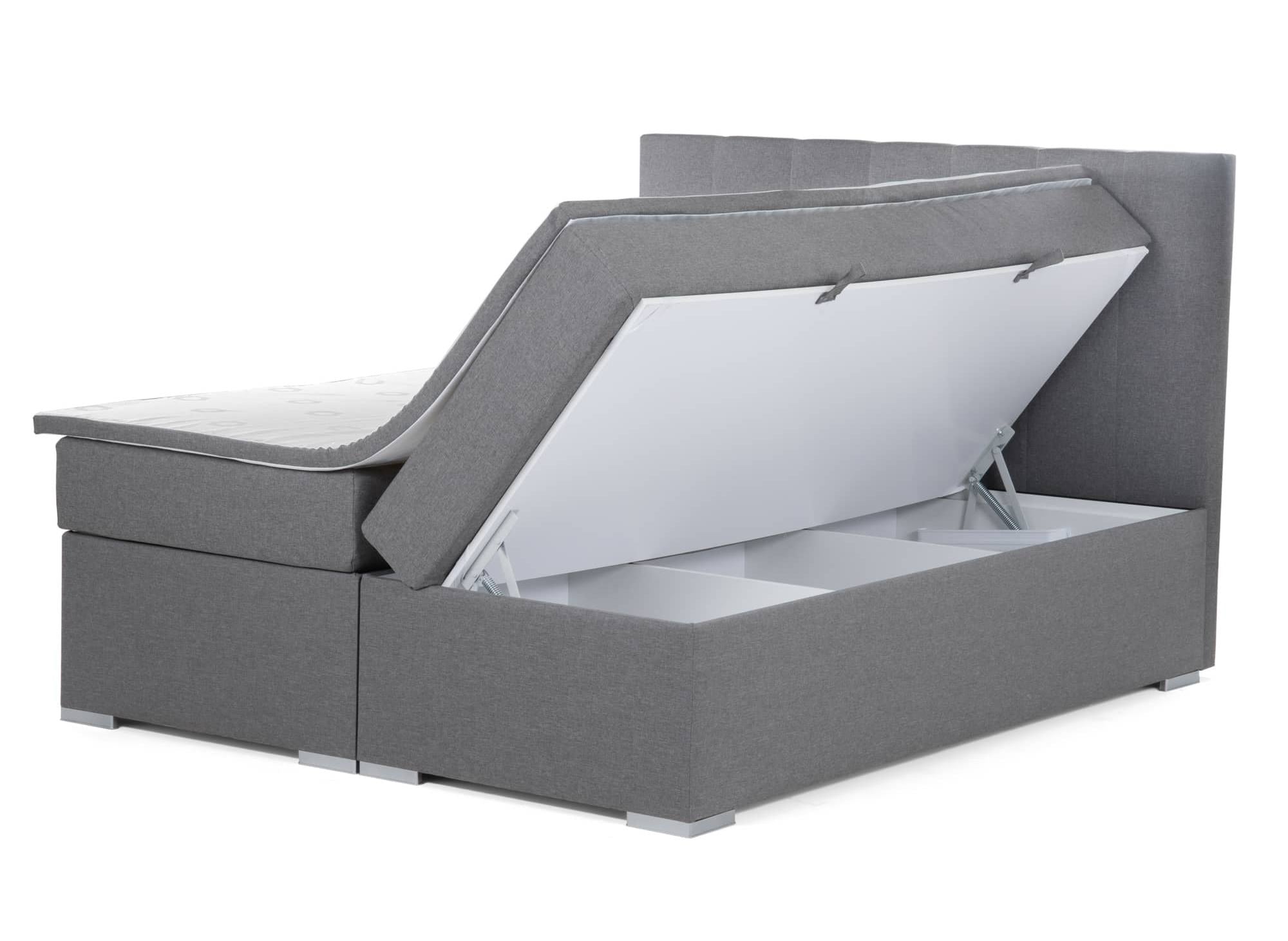 Boxspringbett 180x200 mit Stauraum in grauem Stoff - AKADIA