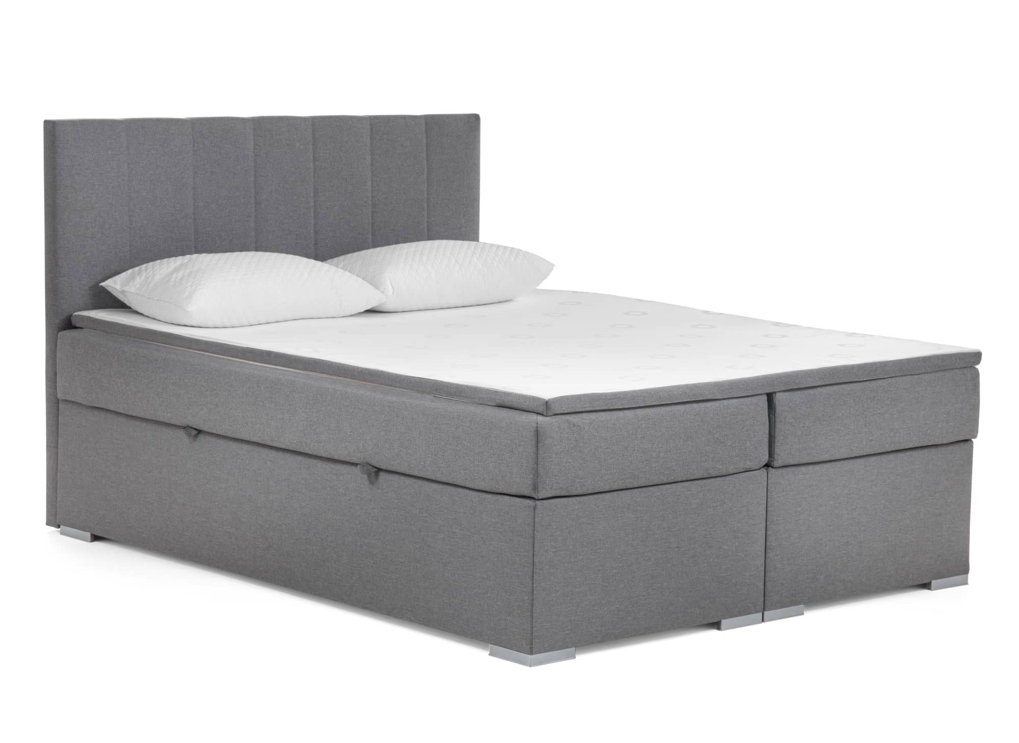 Boxspringbett 140x200 mit Stauraum in grauem Stoff - AKADIA