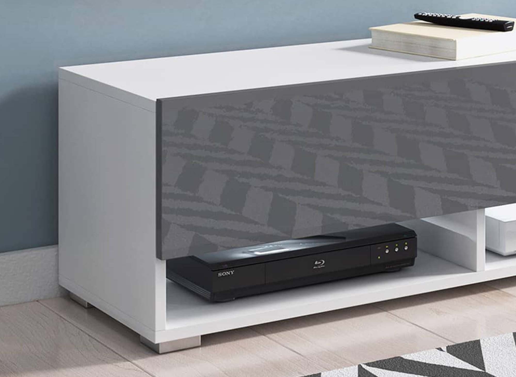 ROMANE TV-Wandschrank mit 1 Tür und 2 Nischen, weiß und grau – 100 cm