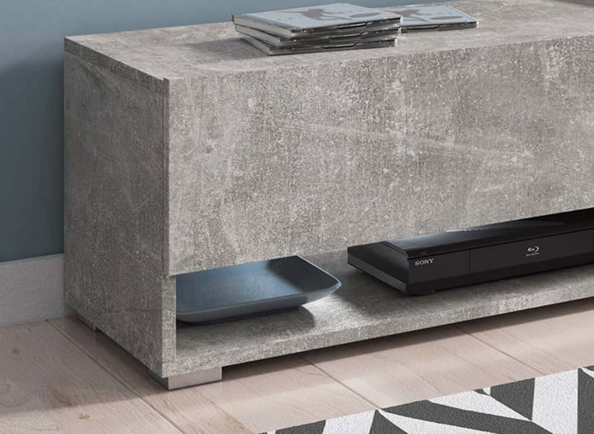 ROMANE XL Betongrauer TV-Wandschrank mit 2 Türen und 2 Fächern - 140 cm