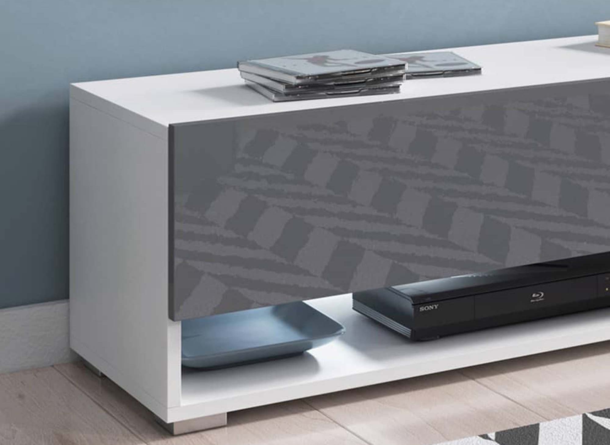 ROMANE XL 2-türiger, 2-nischer, weiß-grauer TV-Wandschrank - 140 cm