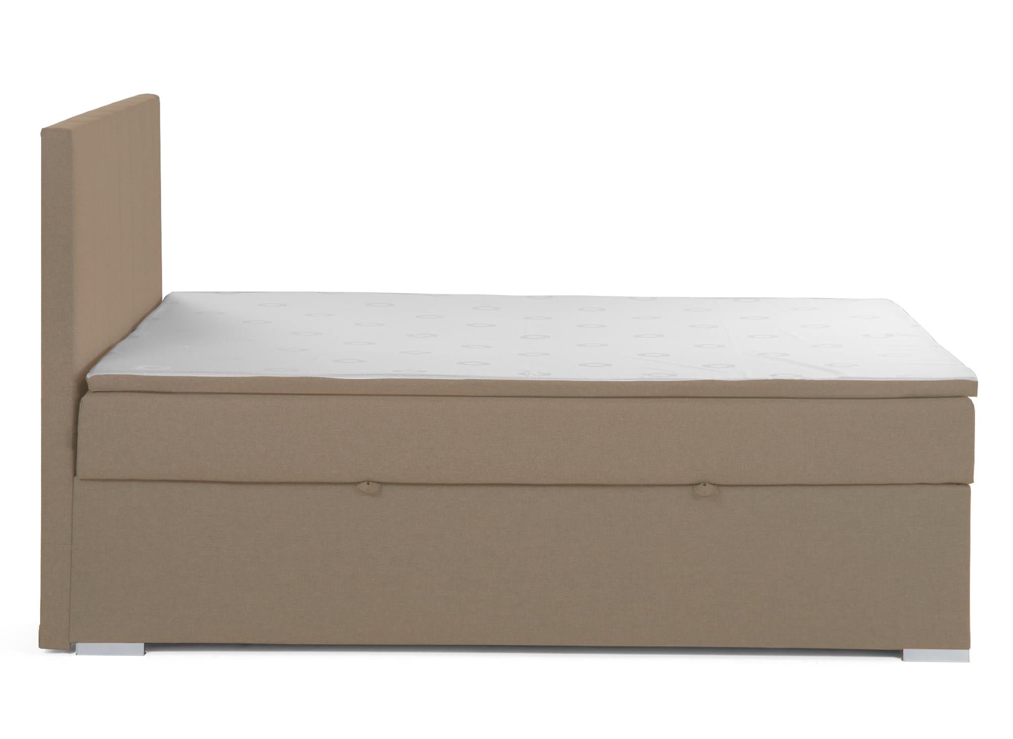 Boxspringbett 140x200 mit Stauraum in mokkabeigem Stoff - AKADIA