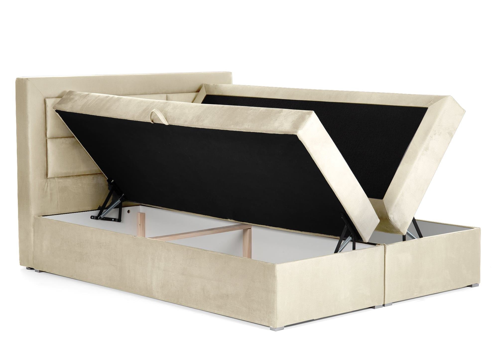 180x200 Boxspringbett mit Stauraum in beigem Samt - DAKOTA