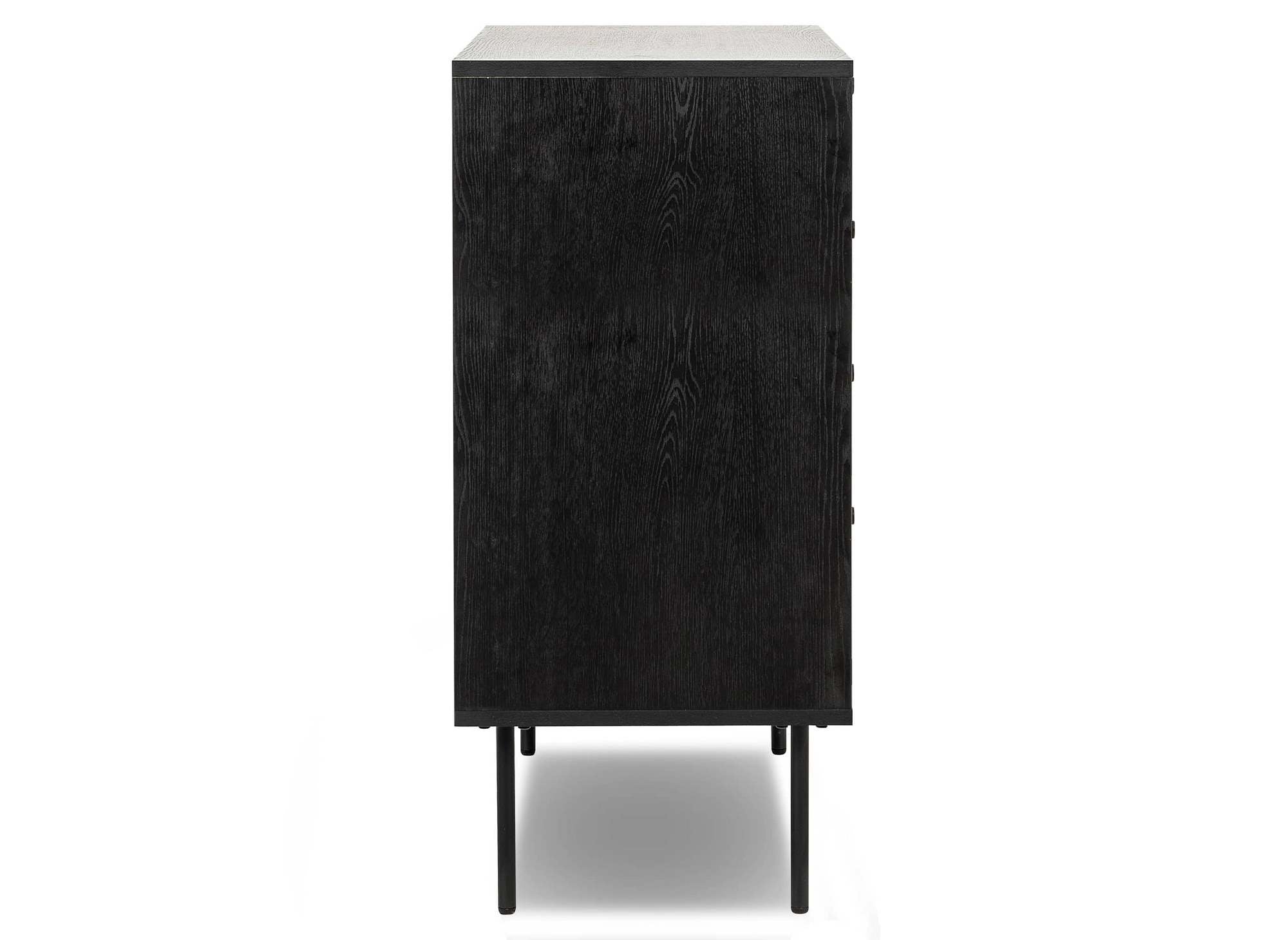 DARYL niedrige Kommode mit 4 Schubladen aus Holz und schwarzem Metall