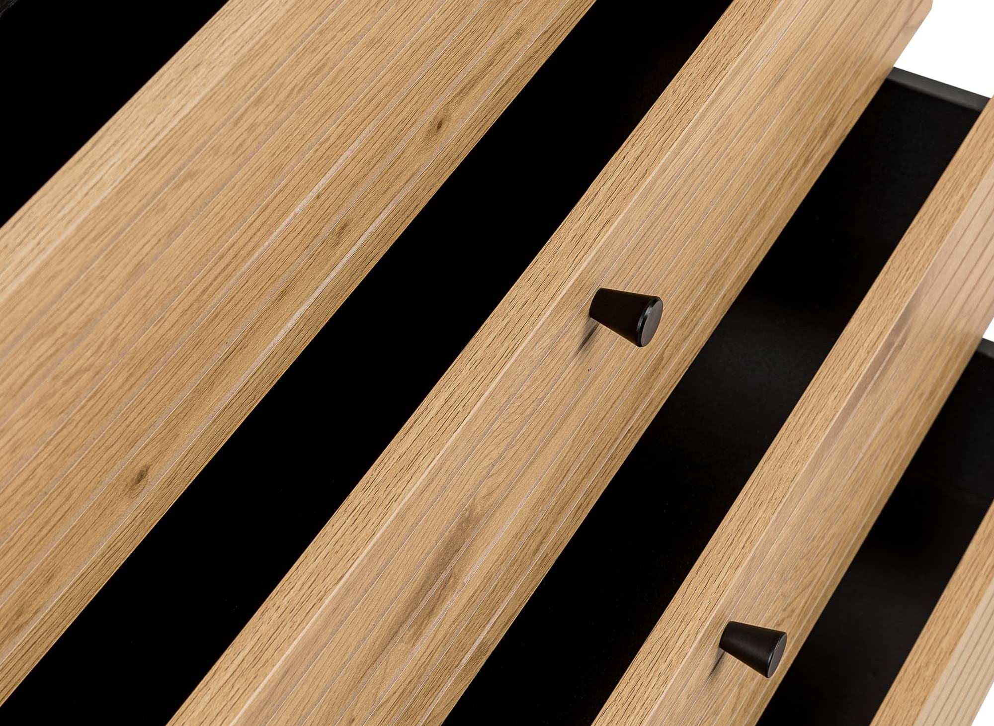 DARYL niedrige Kommode mit 4 Schubladen aus Holz und schwarzem Metall