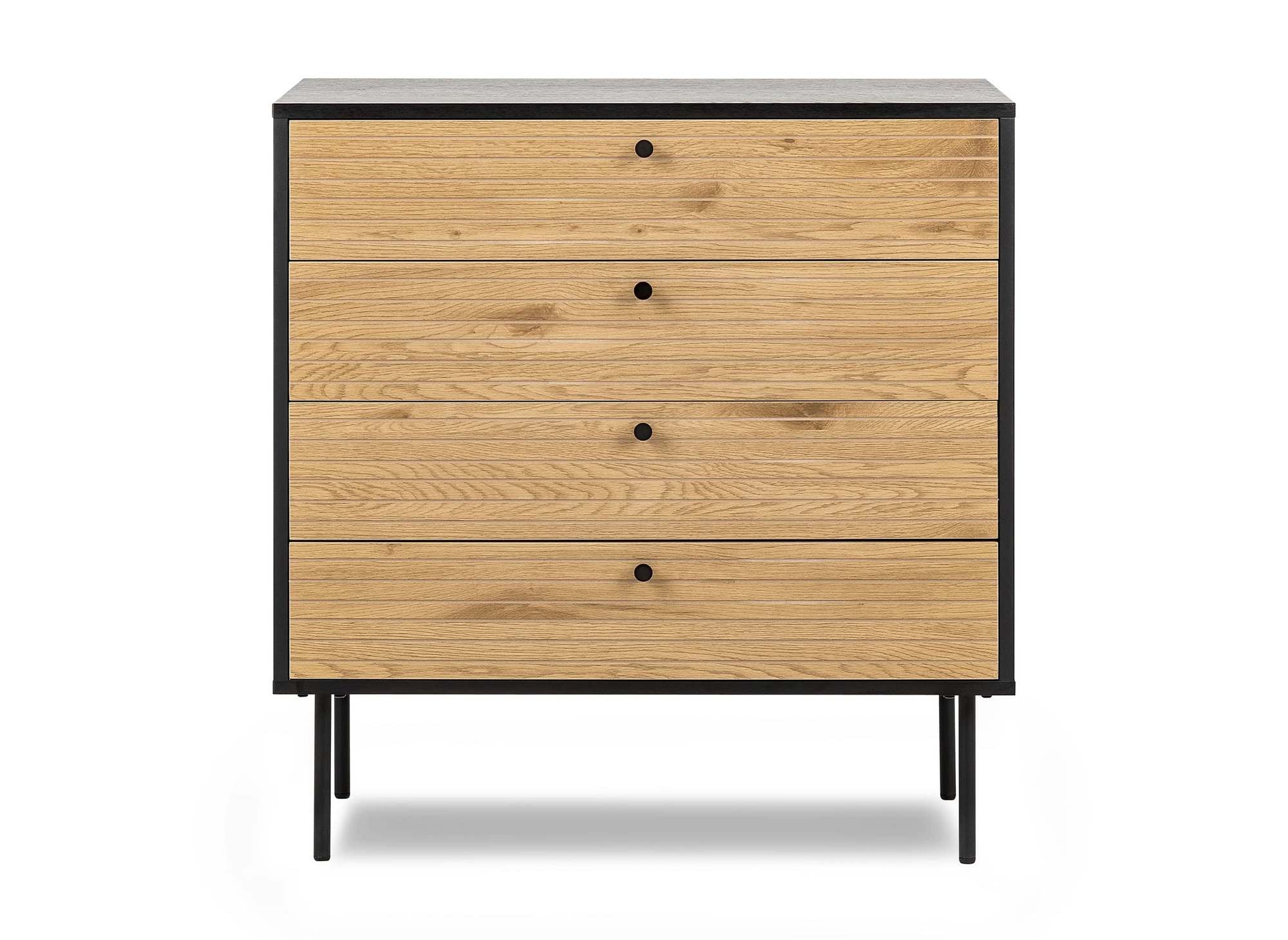 DARYL niedrige Kommode mit 4 Schubladen aus Holz und schwarzem Metall