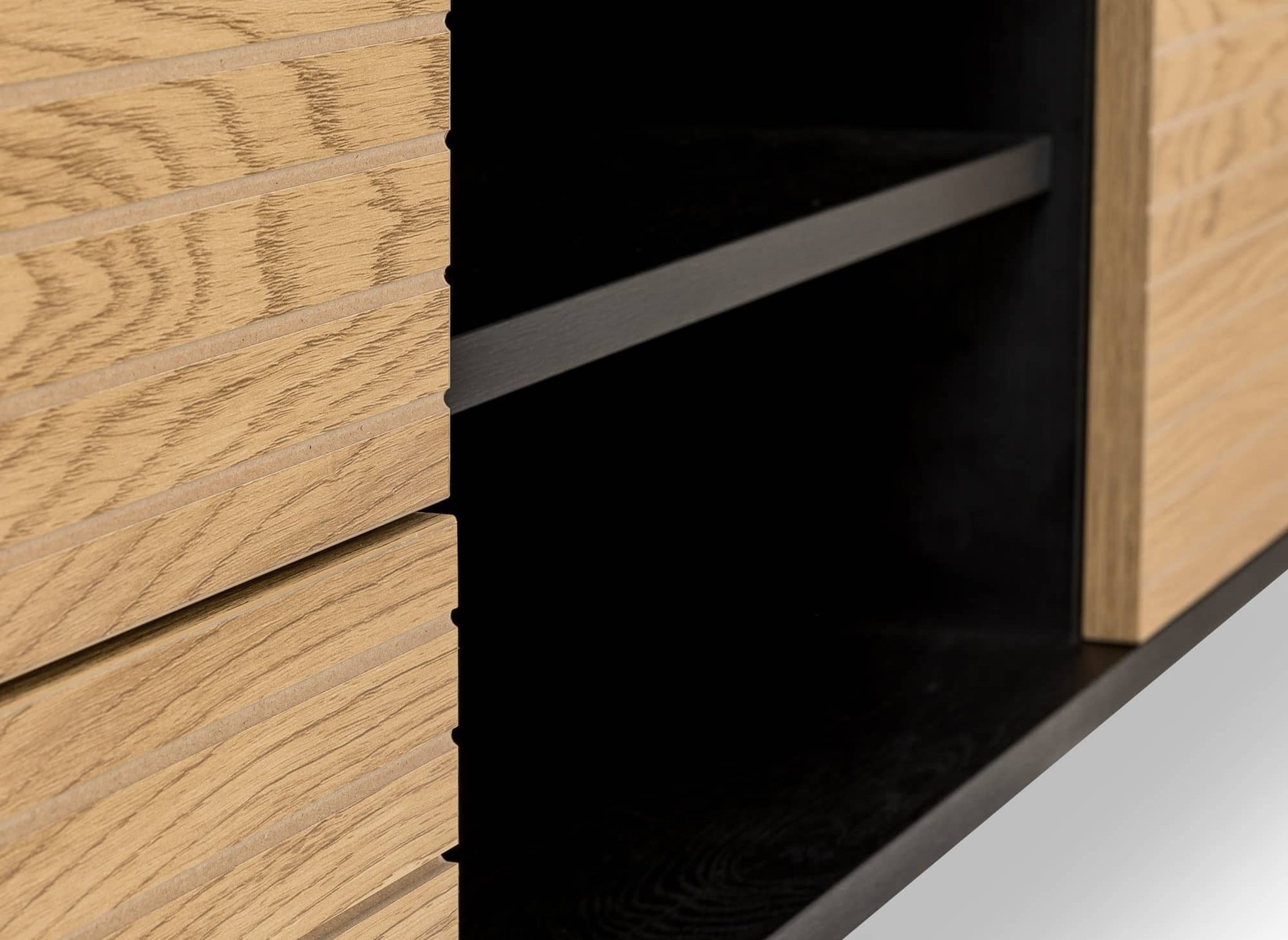 DARYL TV-Schrank mit 2 Schubladen und 1 Tür aus Holz und schwarzem Metall