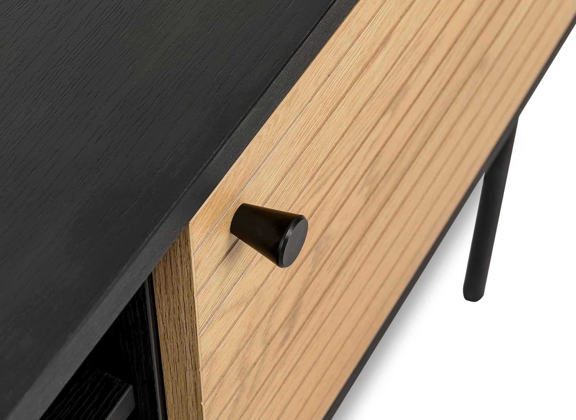 DARYL TV-Schrank mit 2 Schubladen und 1 Tür aus Holz und schwarzem Metall