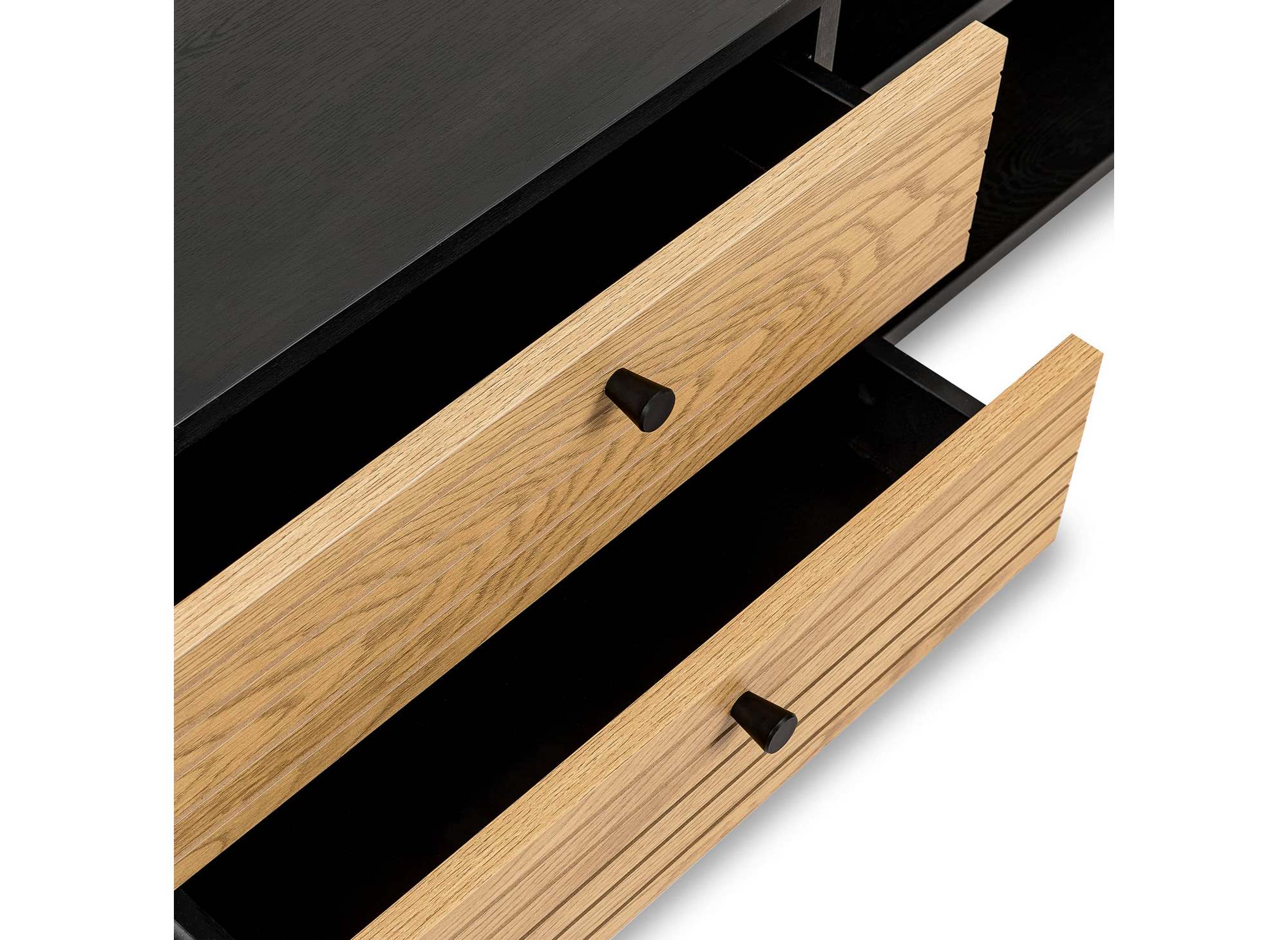 DARYL TV-Schrank mit 2 Schubladen und 1 Tür aus Holz und schwarzem Metall