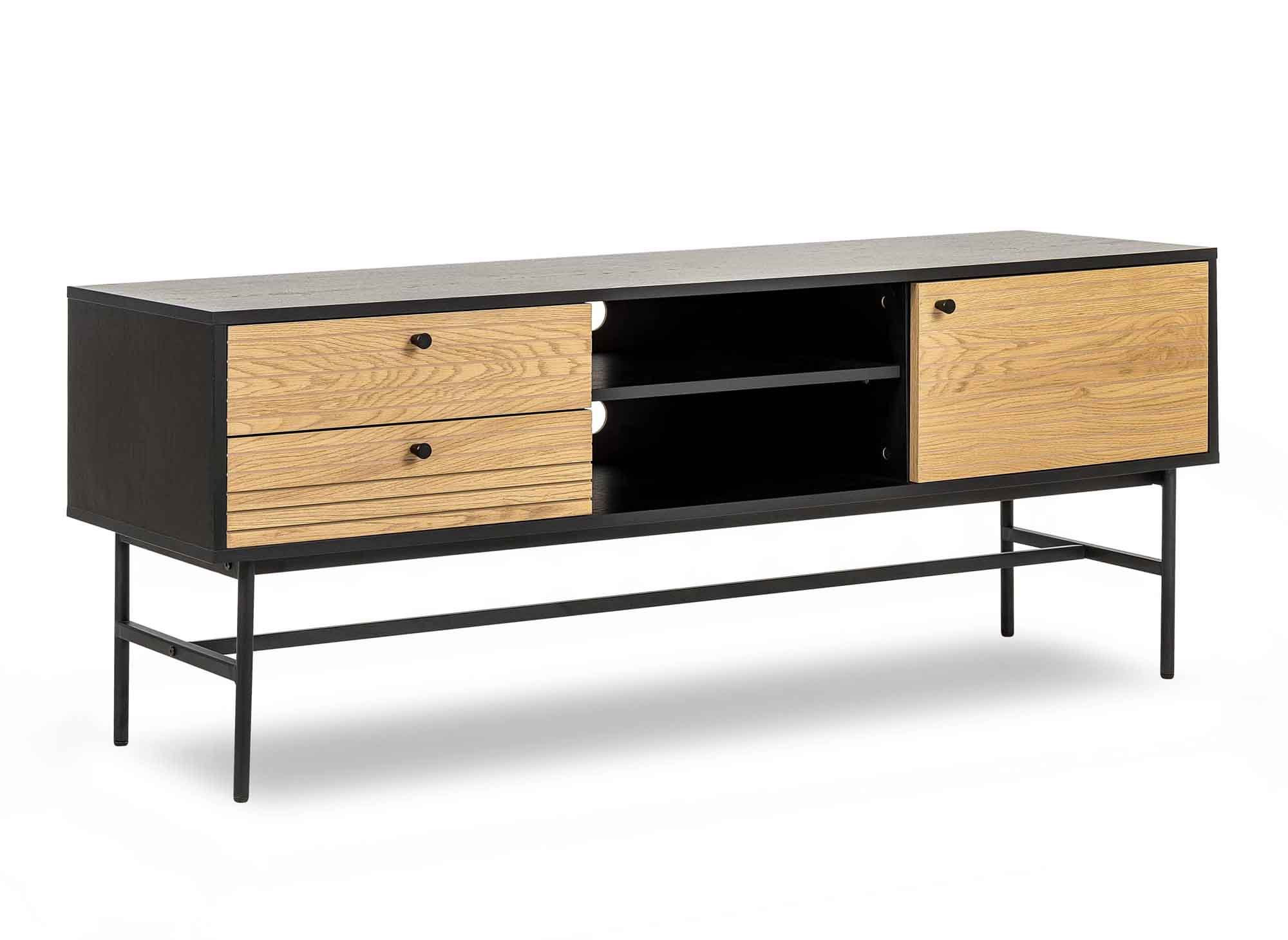 DARYL TV-Schrank mit 2 Schubladen und 1 Tür aus Holz und schwarzem Metall