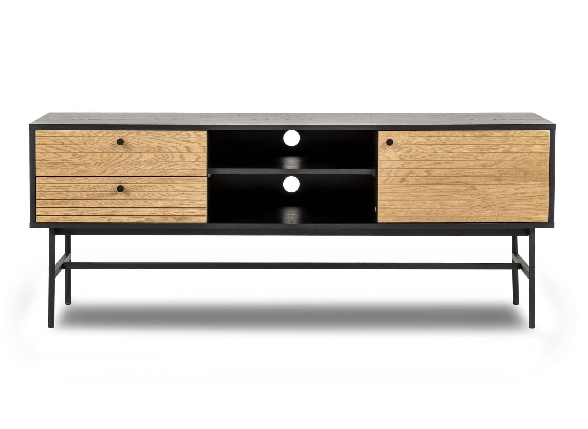 DARYL TV-Schrank mit 2 Schubladen und 1 Tür aus Holz und schwarzem Metall