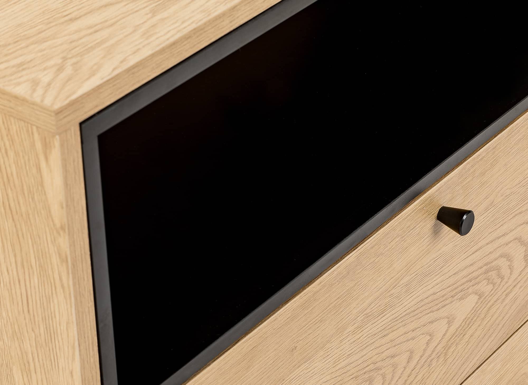 SOHANE Kommode mit 2 Schubladen aus hellem Holz und schwarzem Metall