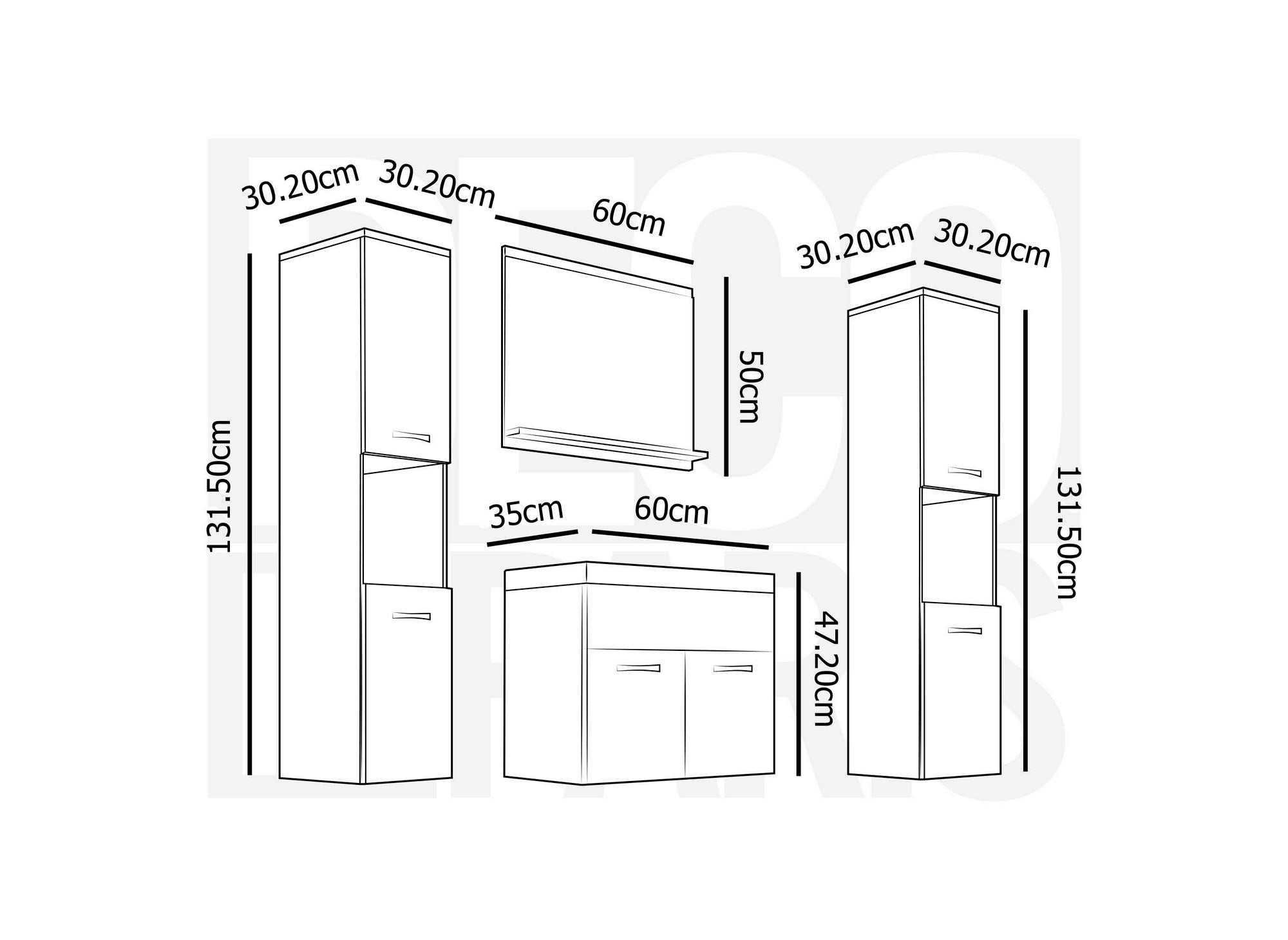 XL-Badmöbel-Set zur Wandmontage - Holz und Weiß HARMONY