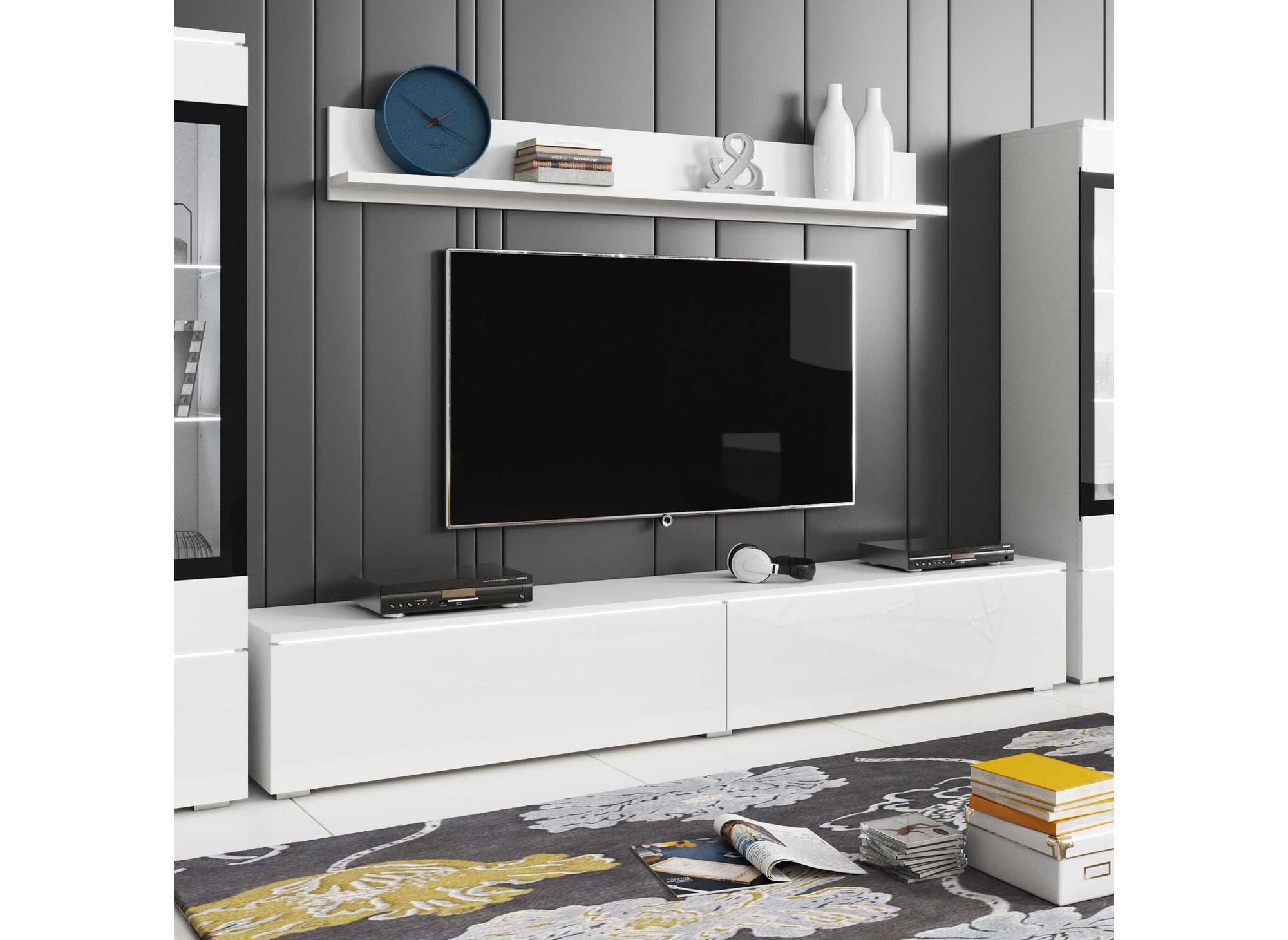 Moderner weiß lackierter TV-Schrank mit LED - VERONICA XL