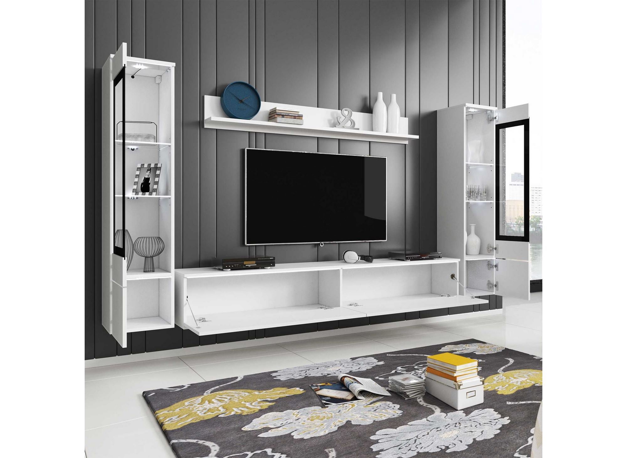 Moderner weiß lackierter TV-Schrank mit LED - VERONICA XL