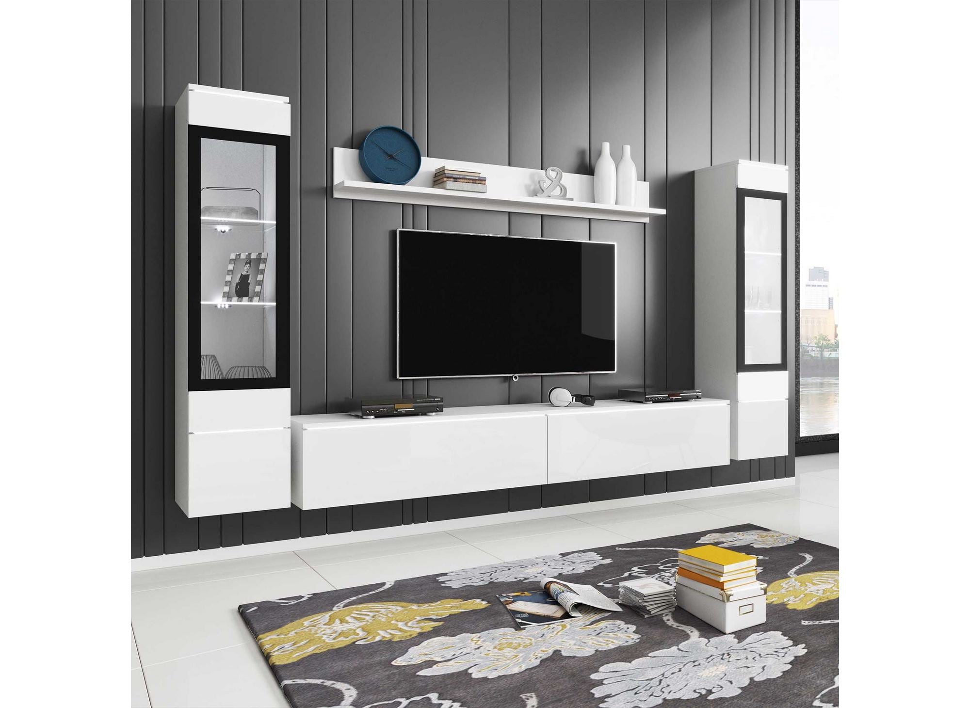 Moderner weiß lackierter TV-Schrank mit LED - VERONICA XL