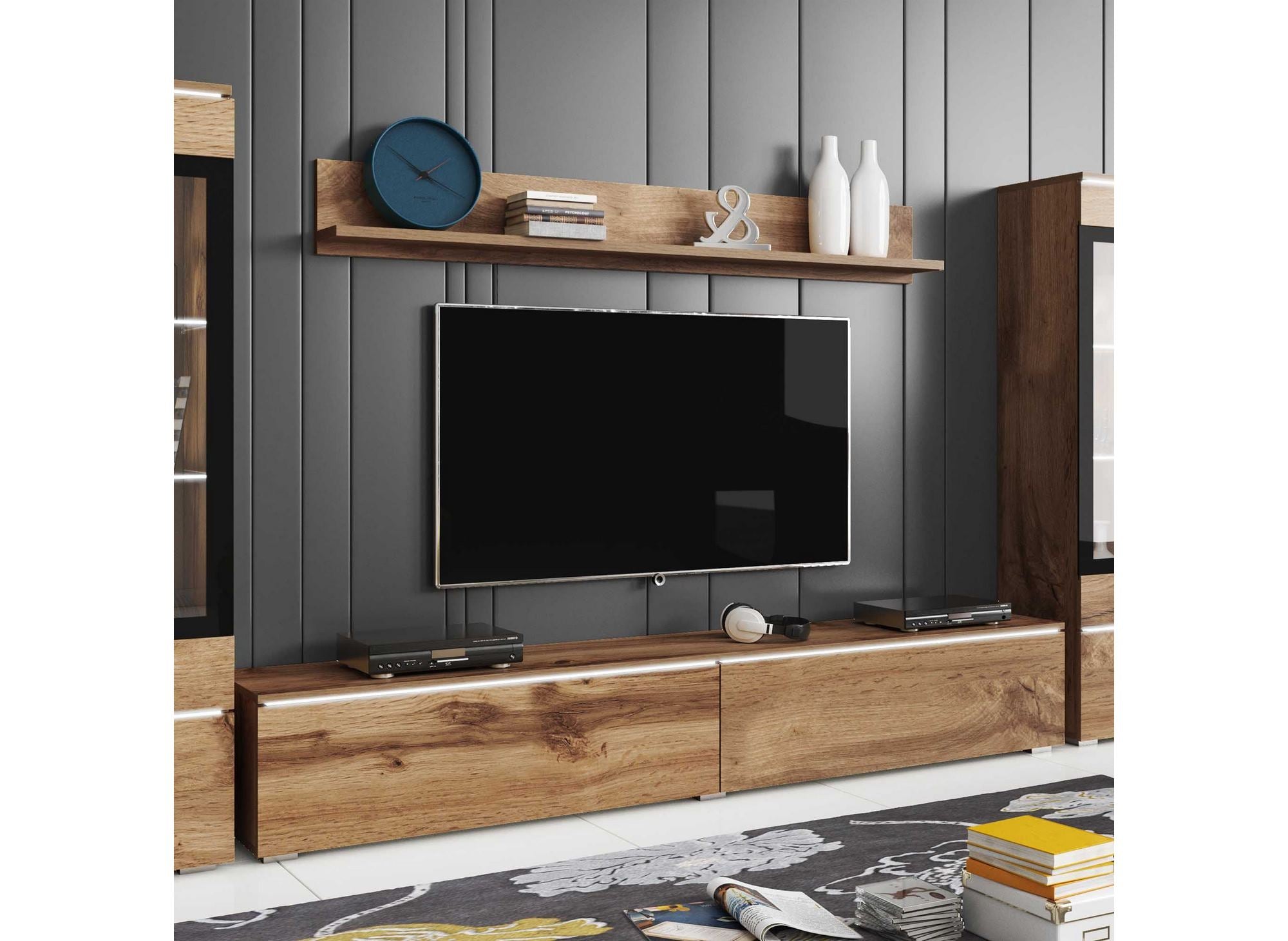 Moderner TV-Ständer aus gealterter Eiche mit LEDs - VERONICA XL