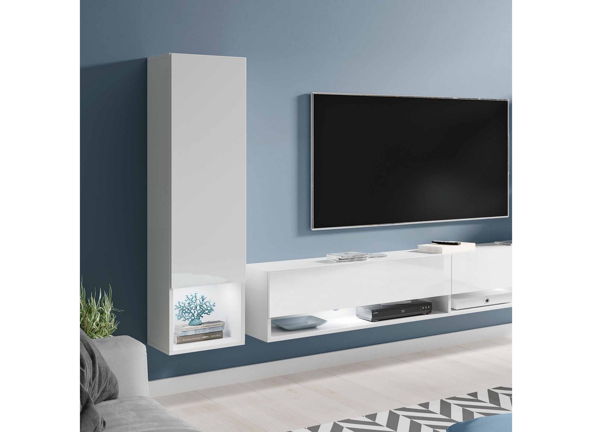 Moderner weiß lackierter TV-Schrank mit LED - AMANDA