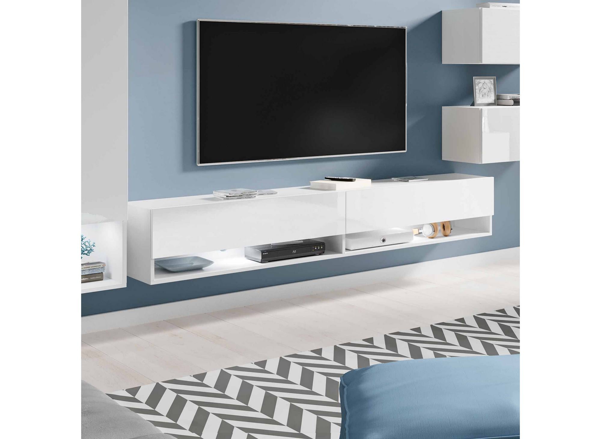Moderner weiß lackierter TV-Schrank mit LED - AMANDA