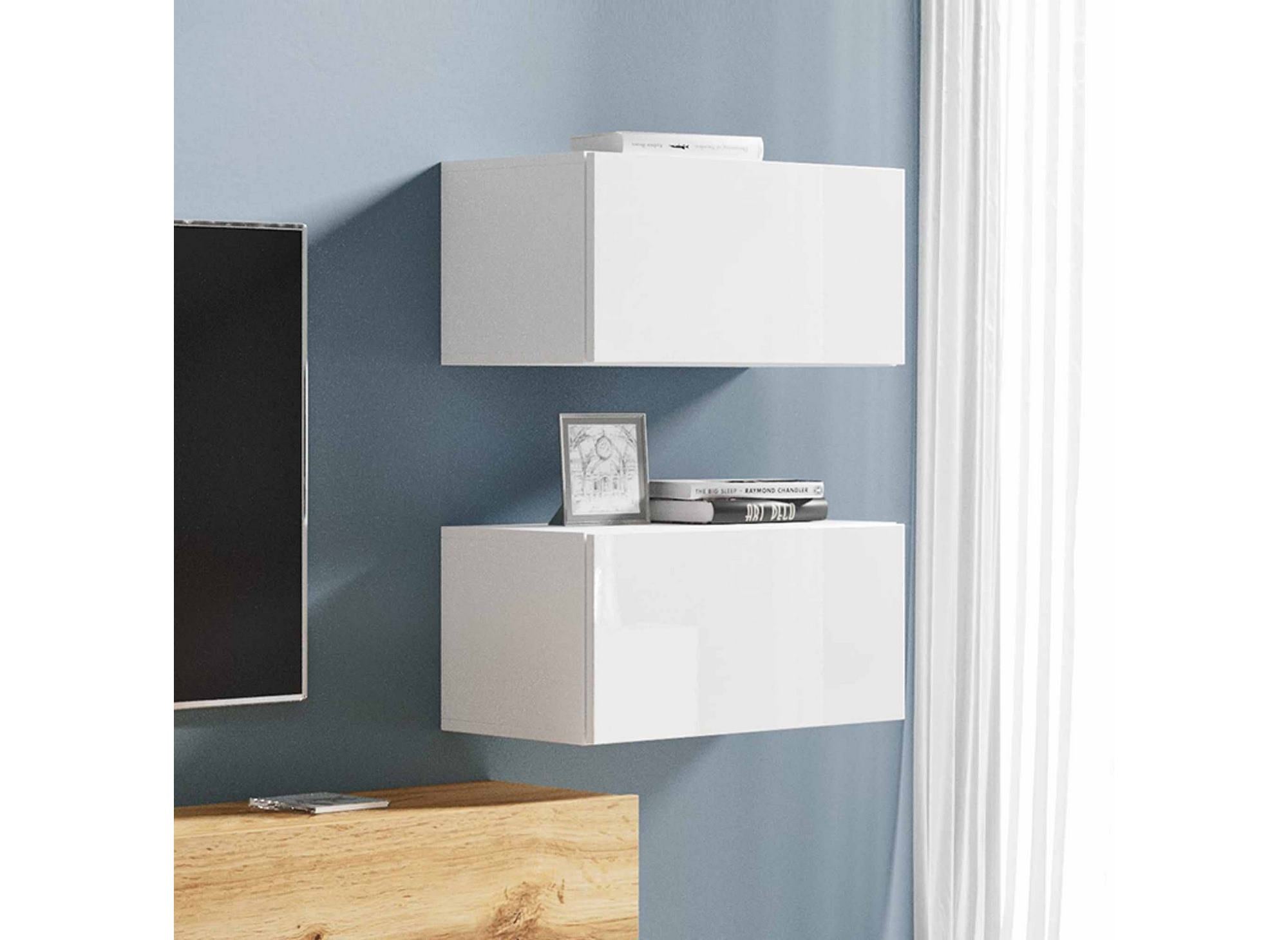 Moderner TV-Schrank aus Eiche und weiß lackiert mit LED - AMANDA
