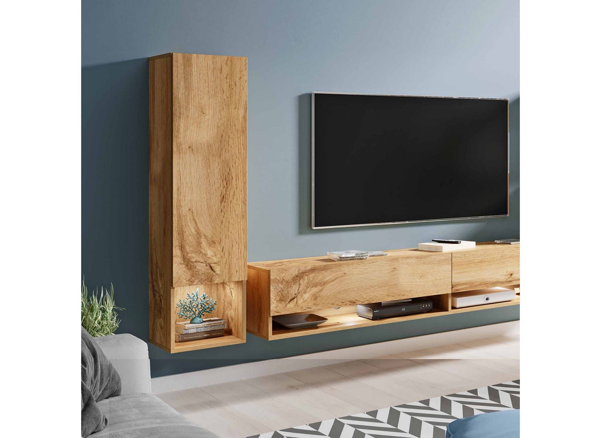 Moderner TV-Ständer aus Eiche mit LED - AMANDA