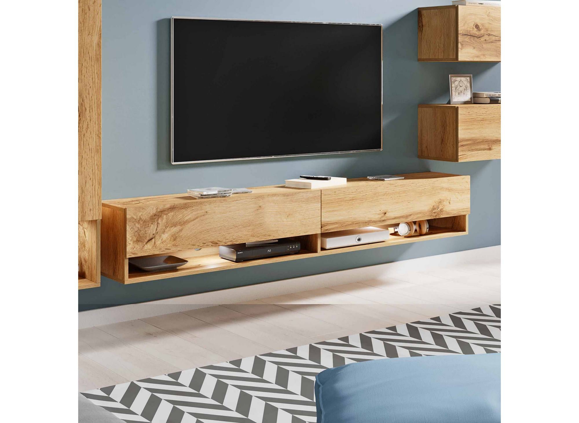Moderner TV-Ständer aus Eiche mit LED - AMANDA