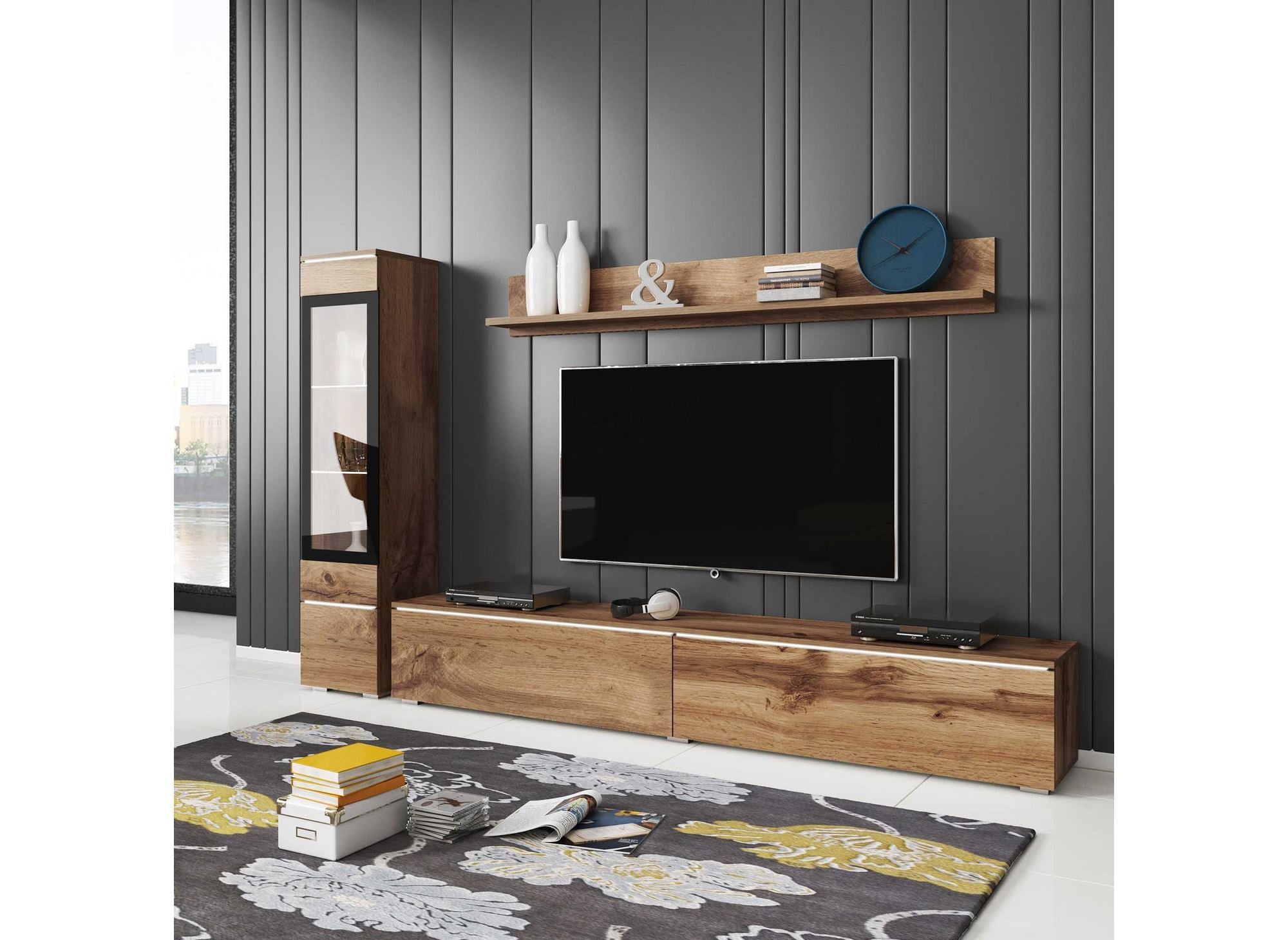 Moderner TV-Ständer aus gealterter Eiche mit LED - VERONICA