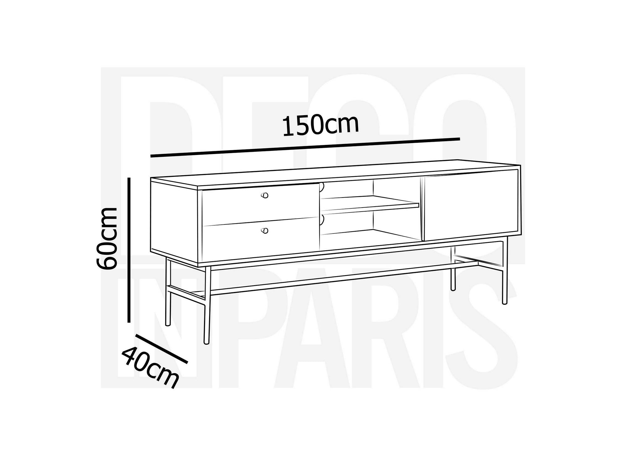 DARYL TV-Schrank mit 2 Schubladen und 1 Tür aus Holz und schwarzem Metall