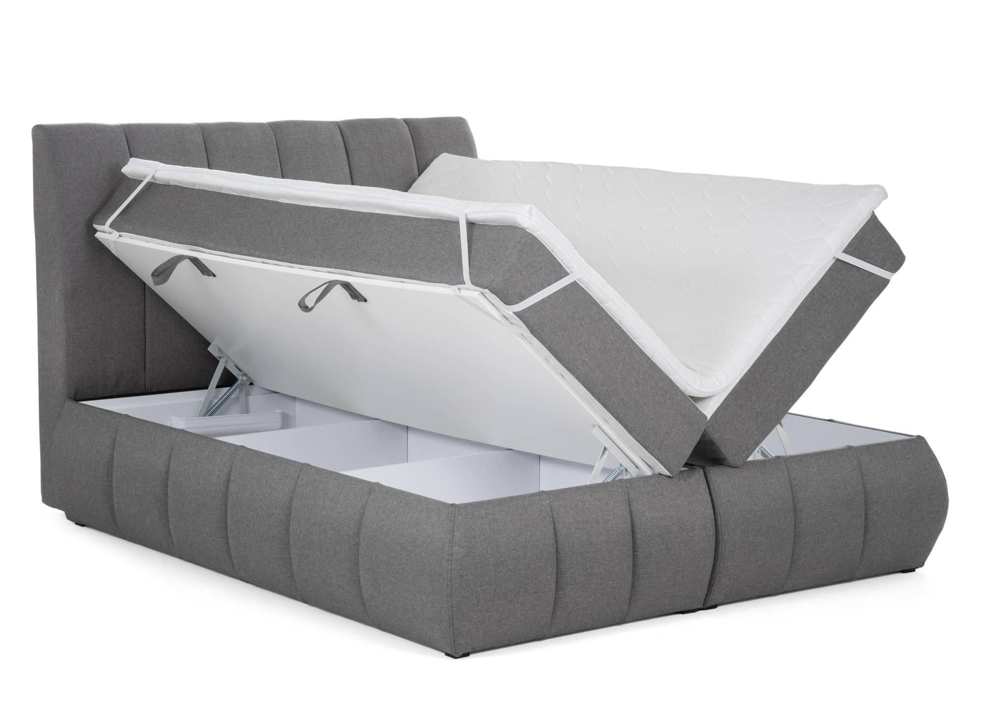 Boxspringbett 180x200 mit Stauraum in grauem Stoff - VALERIA