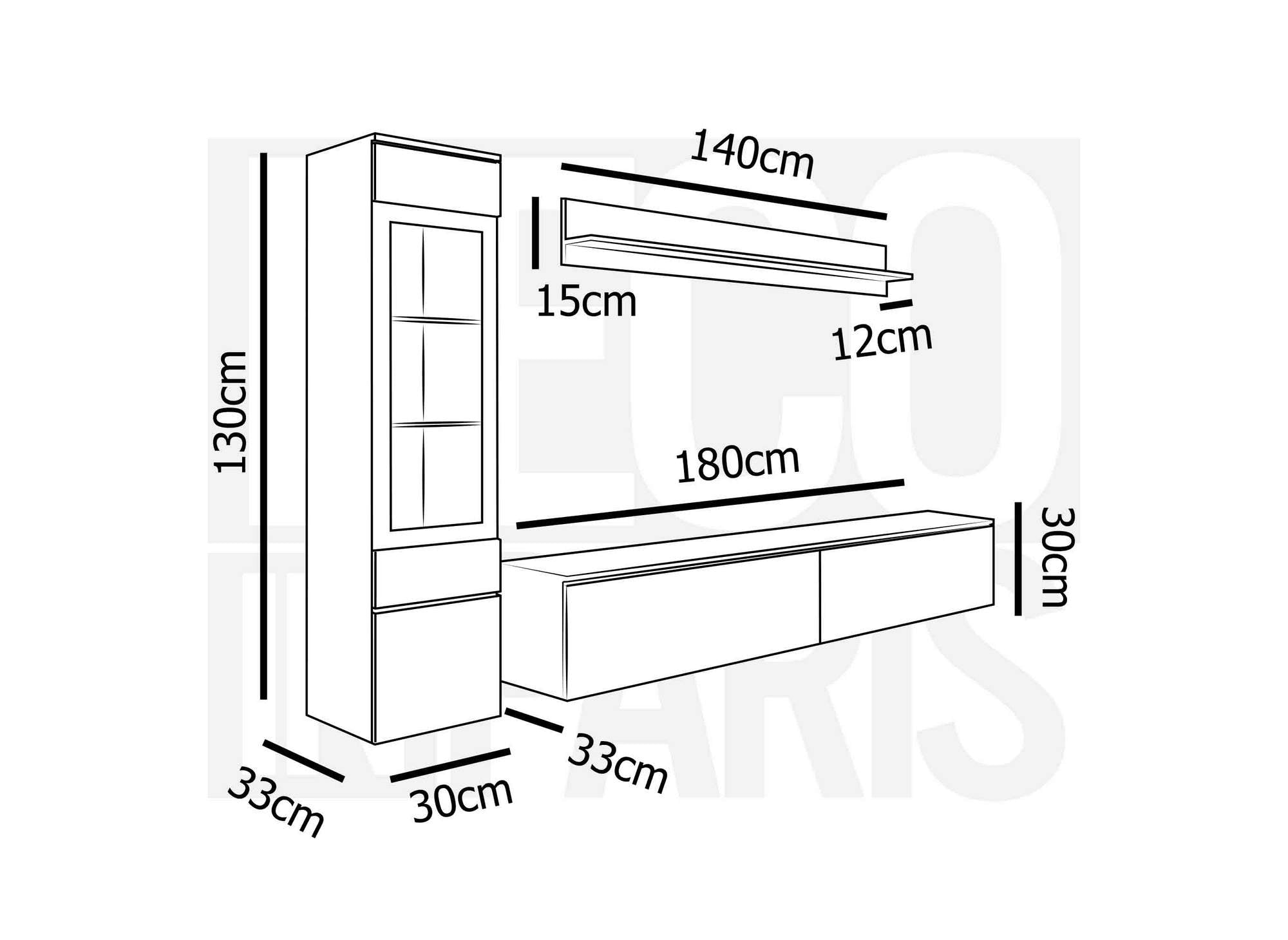 Moderner TV-Schrank aus Eiche und Schwarzlack mit LED – VERONICA