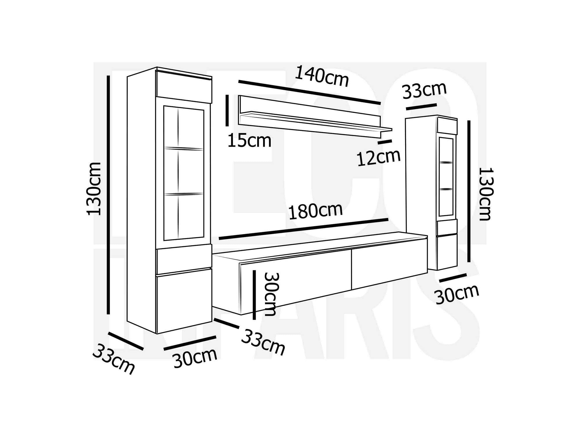 Moderner TV-Schrank aus Eiche und Schwarzlack mit LED - VERONICA XL