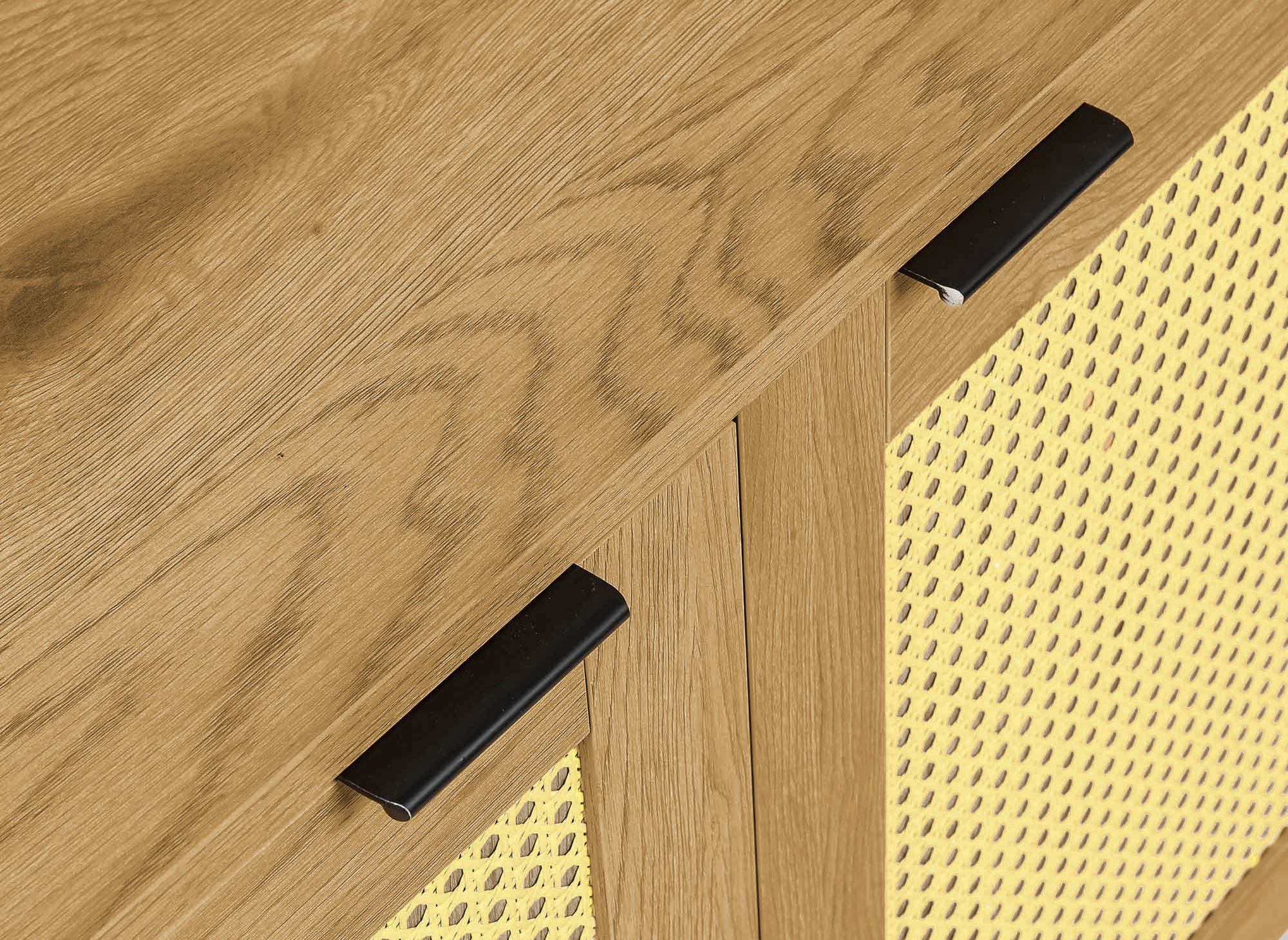 TULLIO Skandinavisches Sideboard mit 3 Türen aus Holz, Metall und Rohr