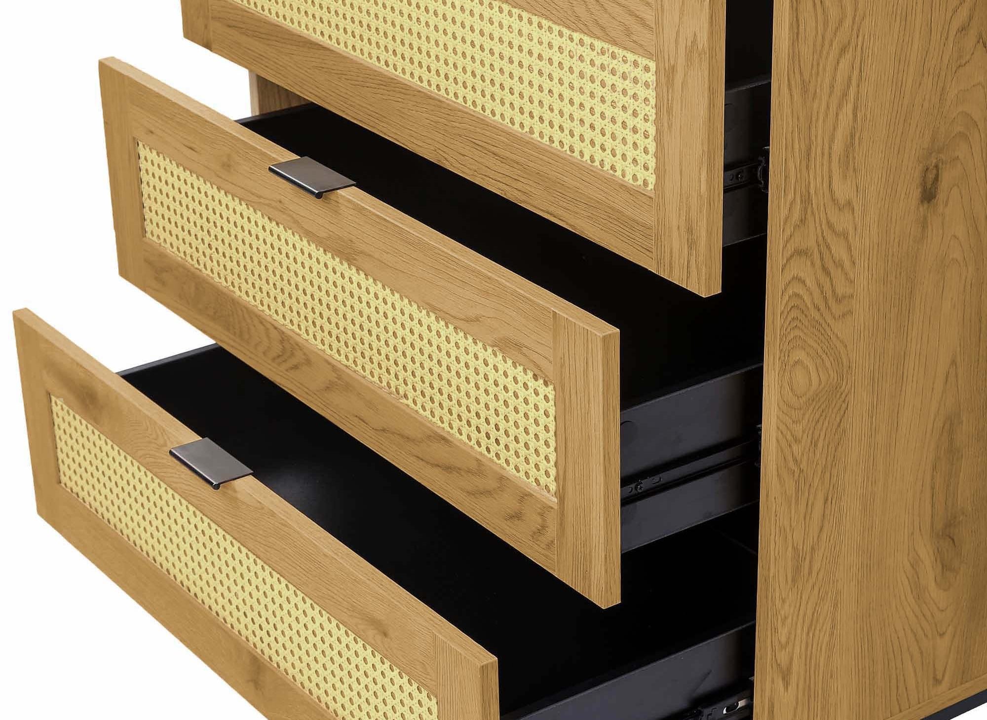 TULLIO Skandinavische Kommode mit 3 Schubladen aus Holz, Metall und Rohr