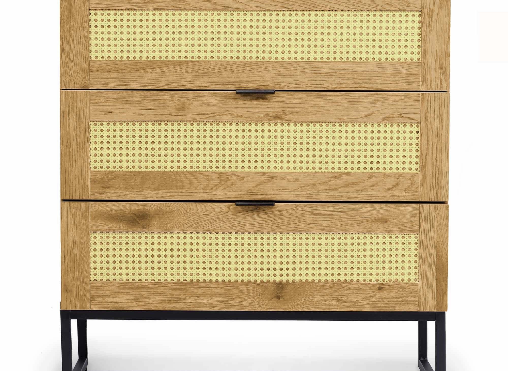 TULLIO Skandinavische Kommode mit 3 Schubladen aus Holz, Metall und Rohr