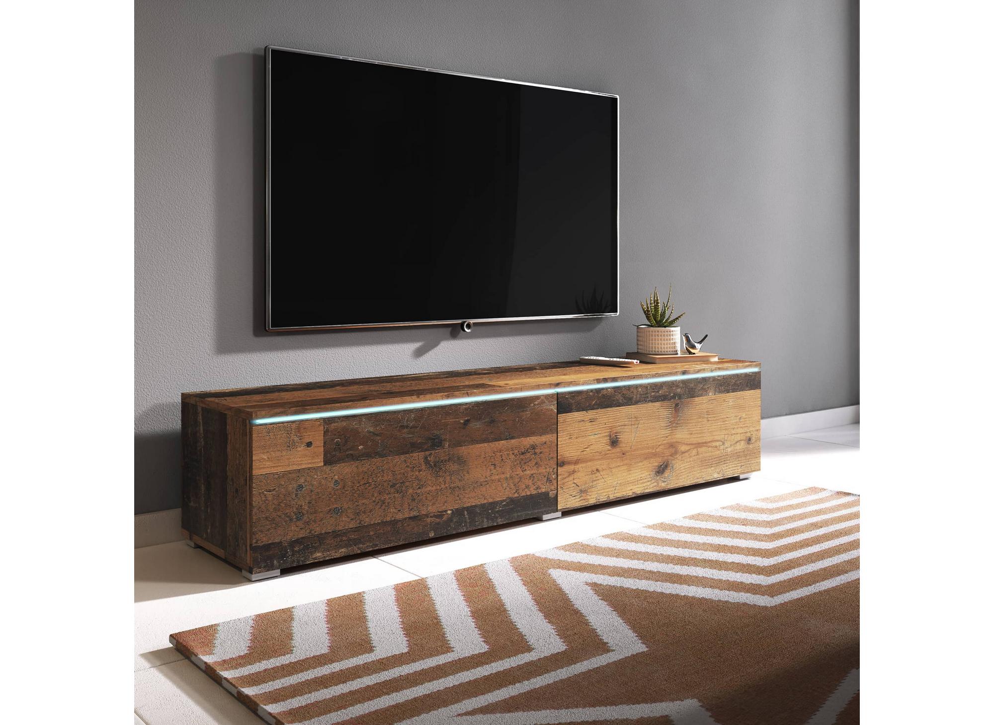 Moderner TV-Schrank in Anthrazit und dunkler gealterter Eiche mit LEDs und 2 Türen MALORIE - 180 cm