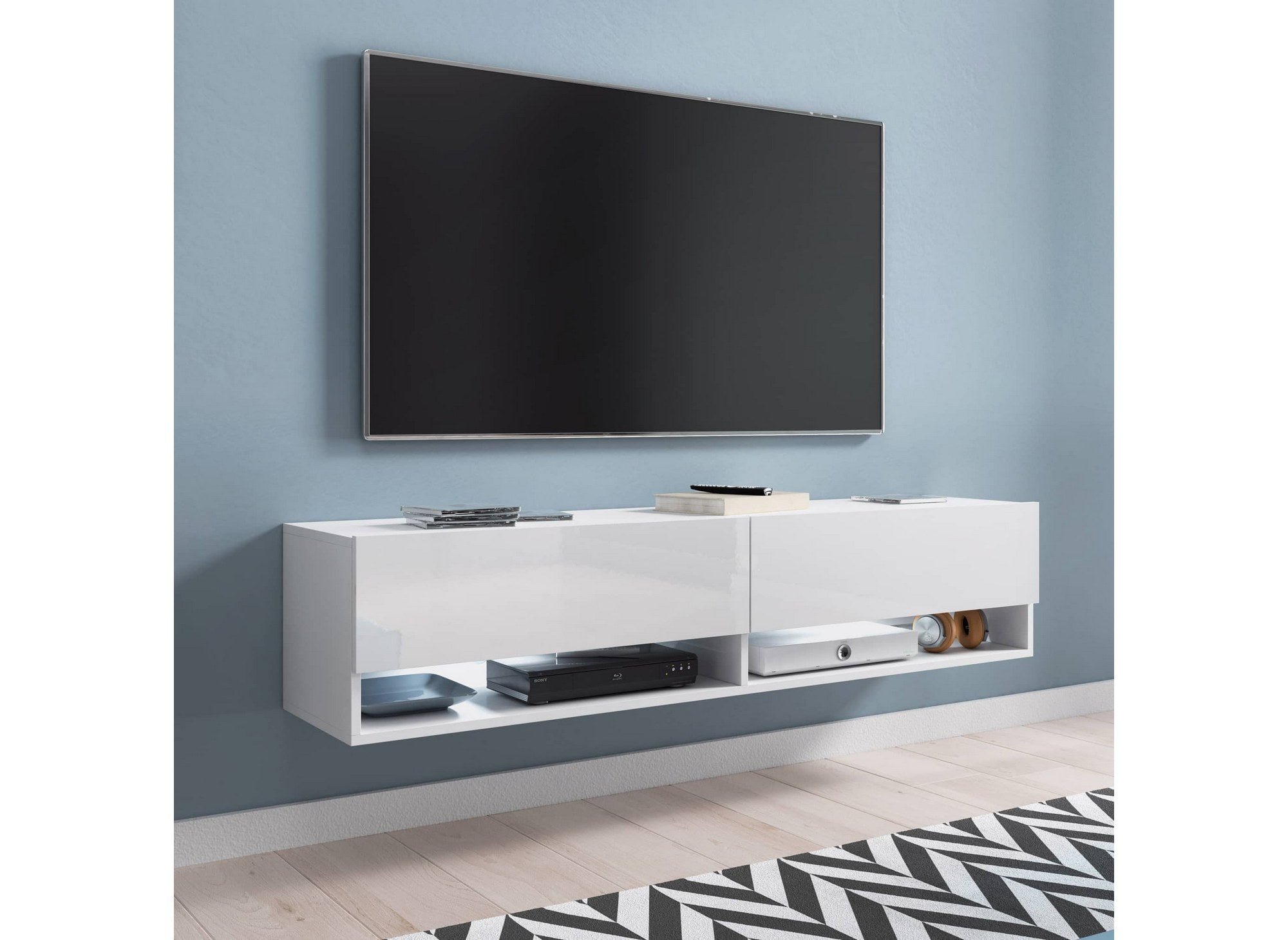 ROMANE weißer TV-Wandschrank mit 1 Tür und 2 Nischen - 100 cm