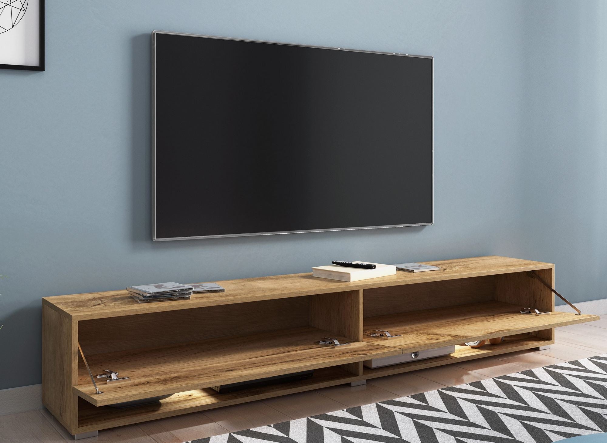 ROMANE XXL TV-Wandschrank aus Eiche mit 2 Türen und 2 Nischen - 180 cm
