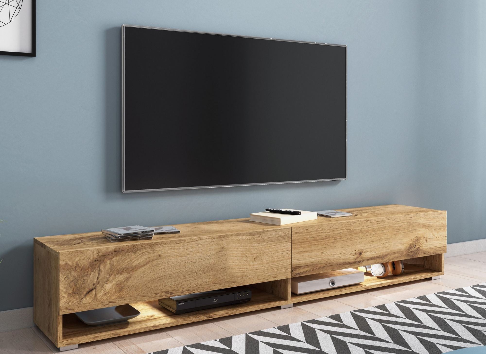 ROMANE XXL TV-Wandschrank aus Eiche mit 2 Türen und 2 Nischen - 180 cm