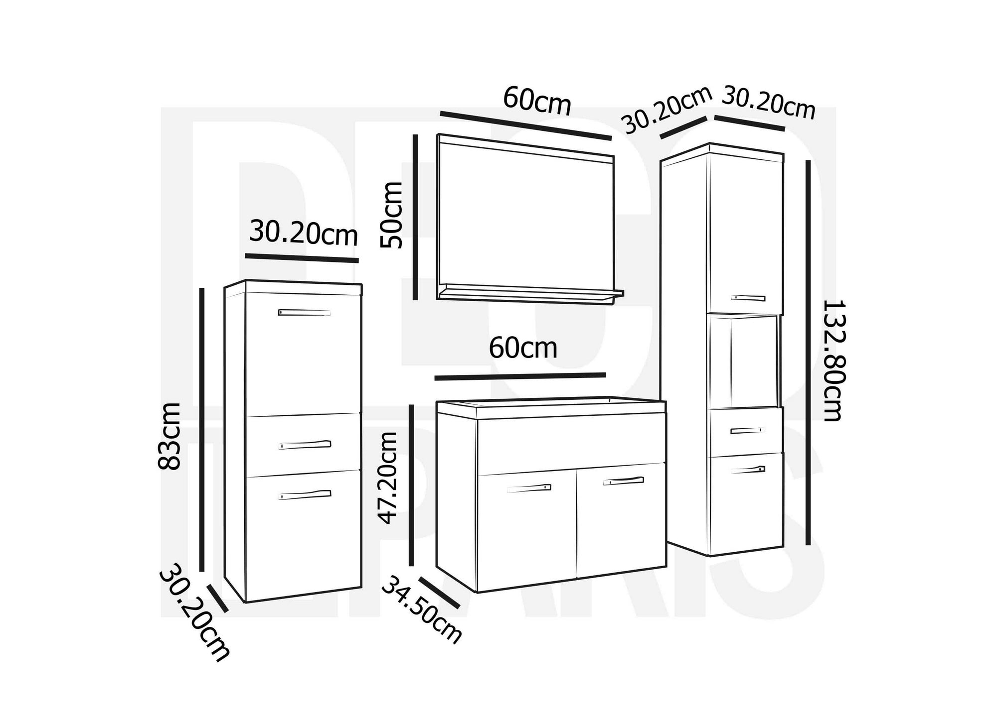 Wandmontiertes Badezimmermöbelset - Gealtertes Holz und Grau SHELBY