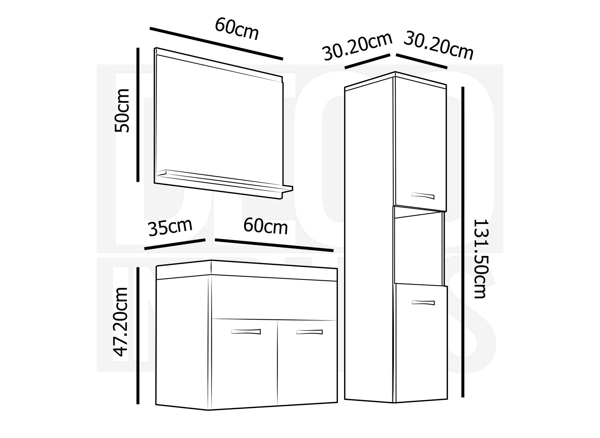 Designer-Badmöbel-Set HARMONY zur Wandmontage - Dunkelgrau und Weiß