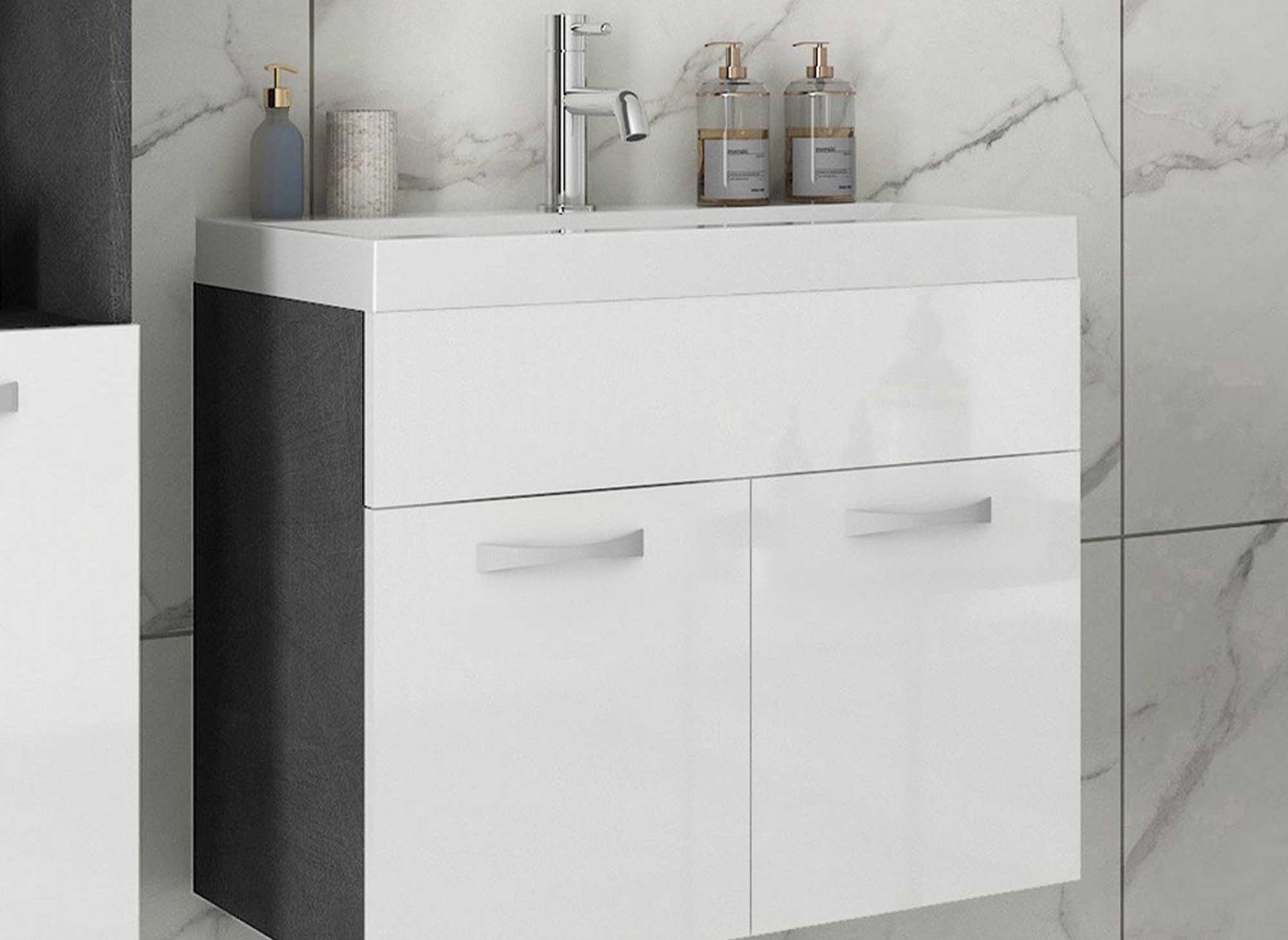 Designer-Badmöbel-Set HARMONY zur Wandmontage - Dunkelgrau und Weiß