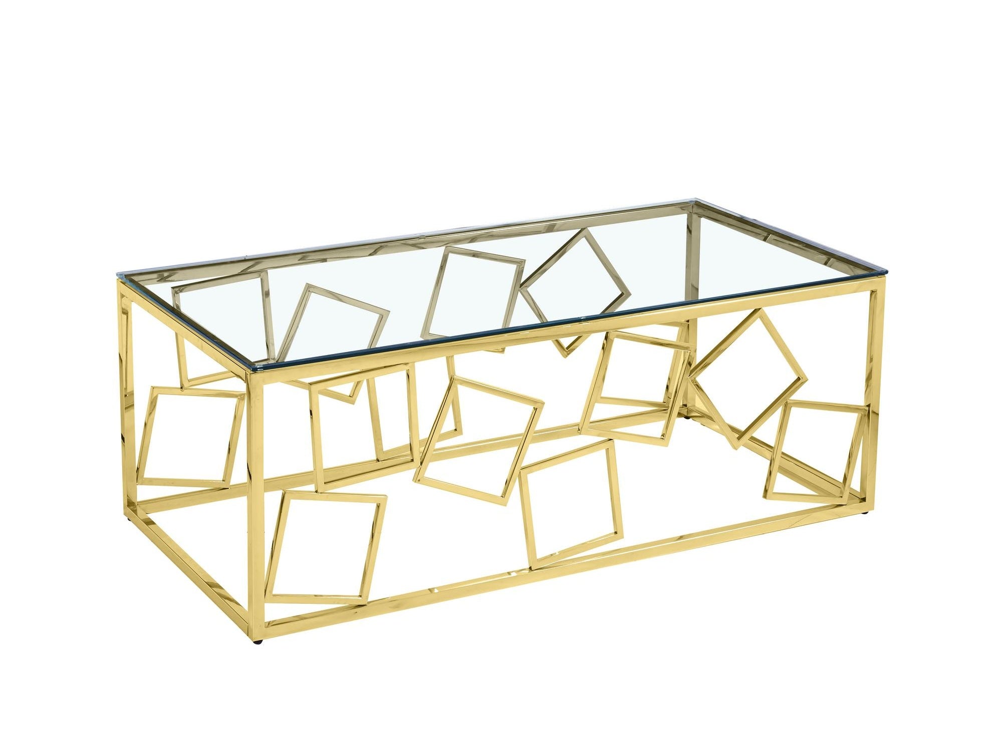 Rechteckiger Designer-Couchtisch ARVI aus Glas und goldfarbenem Metall