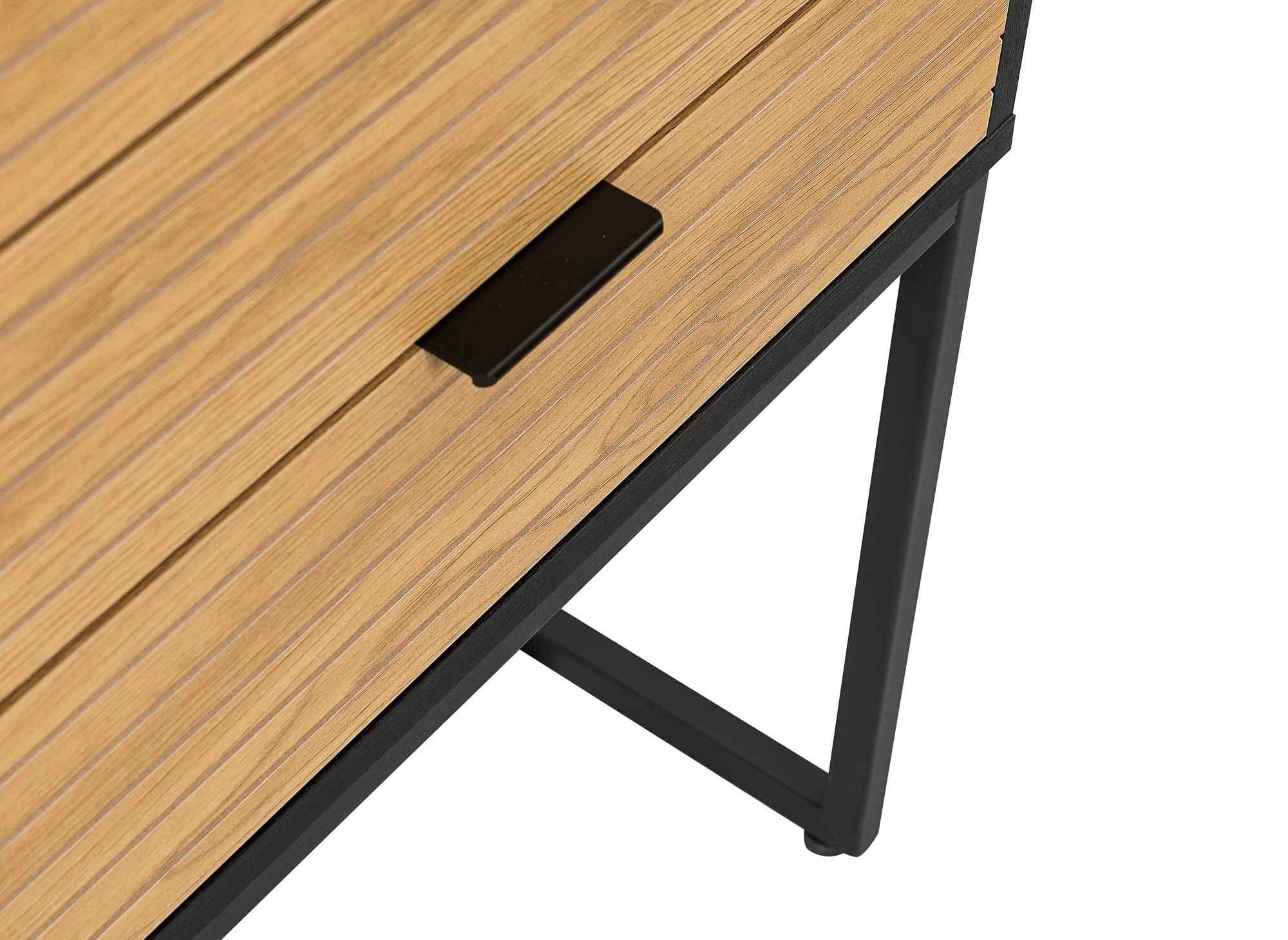 TISSIA Sideboard mit 3 Schubladen und 2 Türen aus hellem Holz und schwarzem Metall