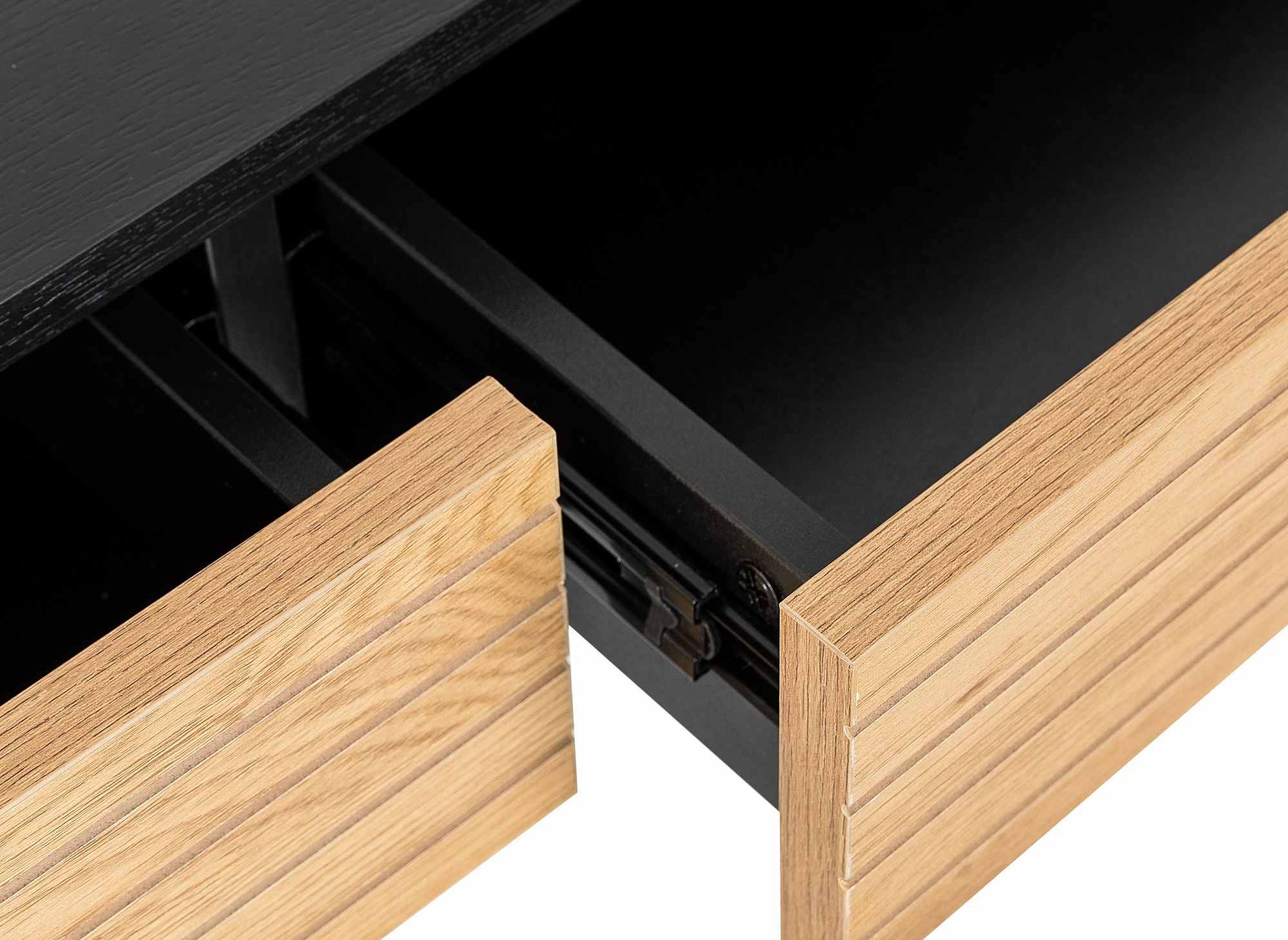 TISSIA Schreibtisch mit 2 Schubladen aus hellem Holz und schwarzem Metall