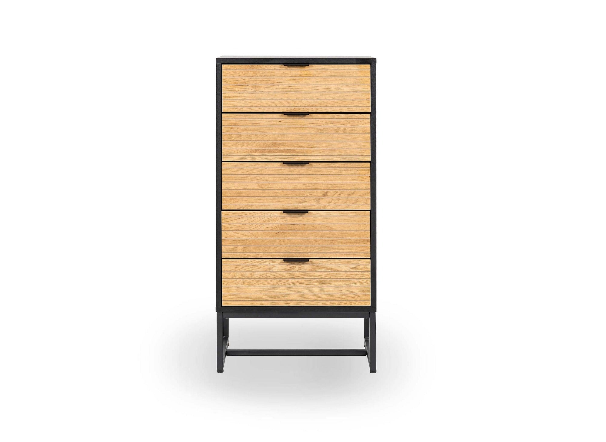 TISSIA Kommode mit 5 Schubladen aus hellem Holz und schwarzem Metall