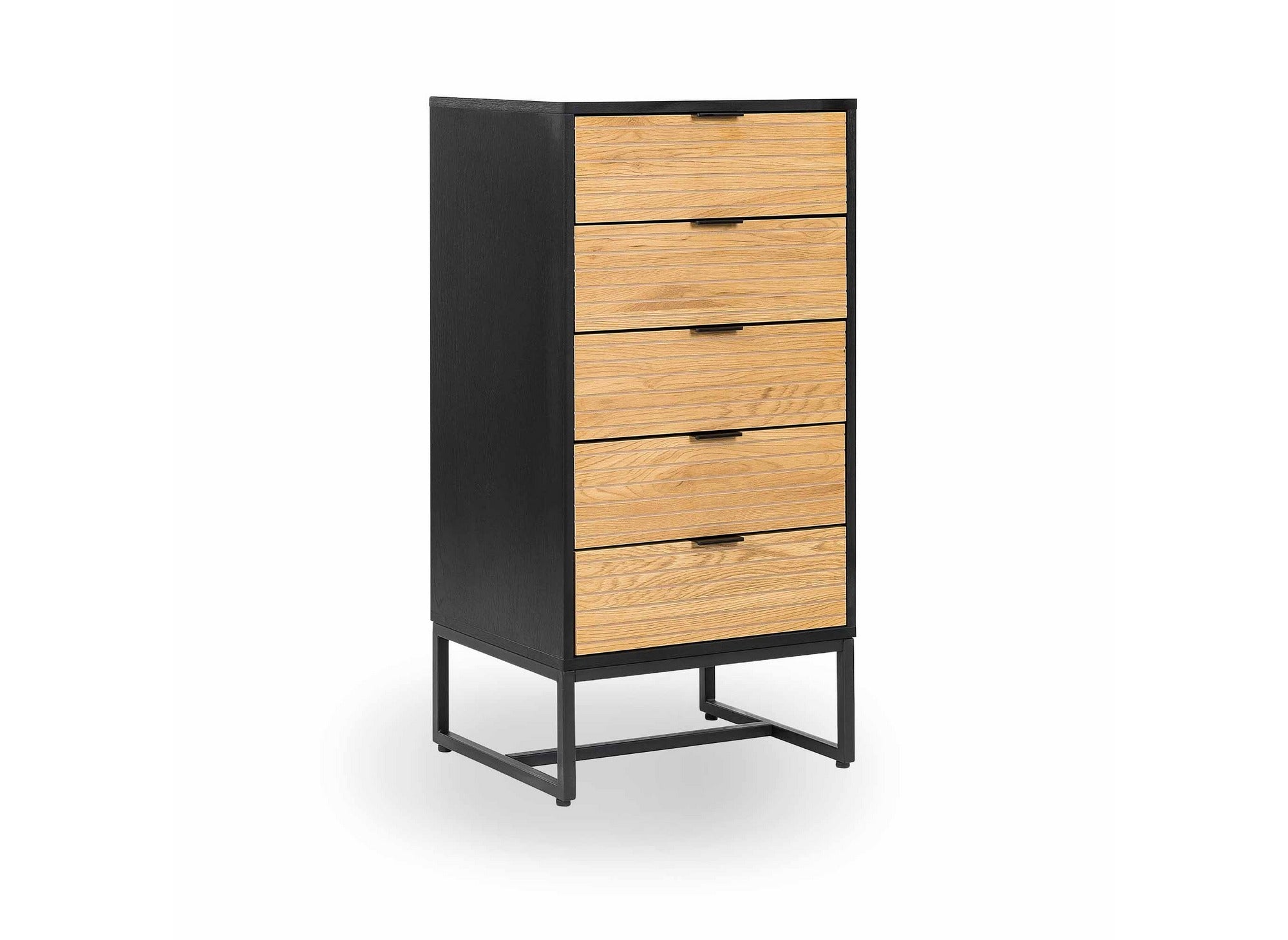 TISSIA Kommode mit 5 Schubladen aus hellem Holz und schwarzem Metall